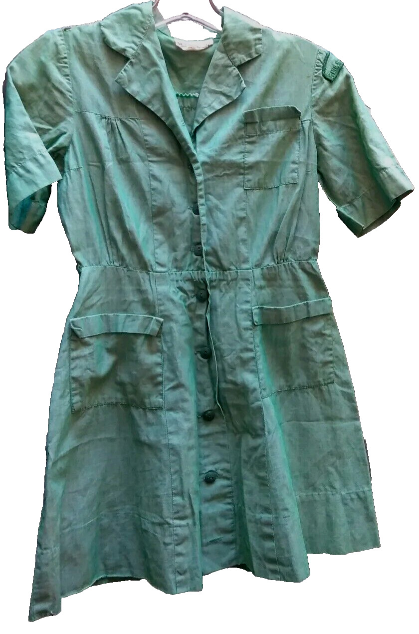 Vintage 40s Girl Scouts Green Dress 1940s NEW YORK ROCKABILLY GS GIRL SCOUTS 40s