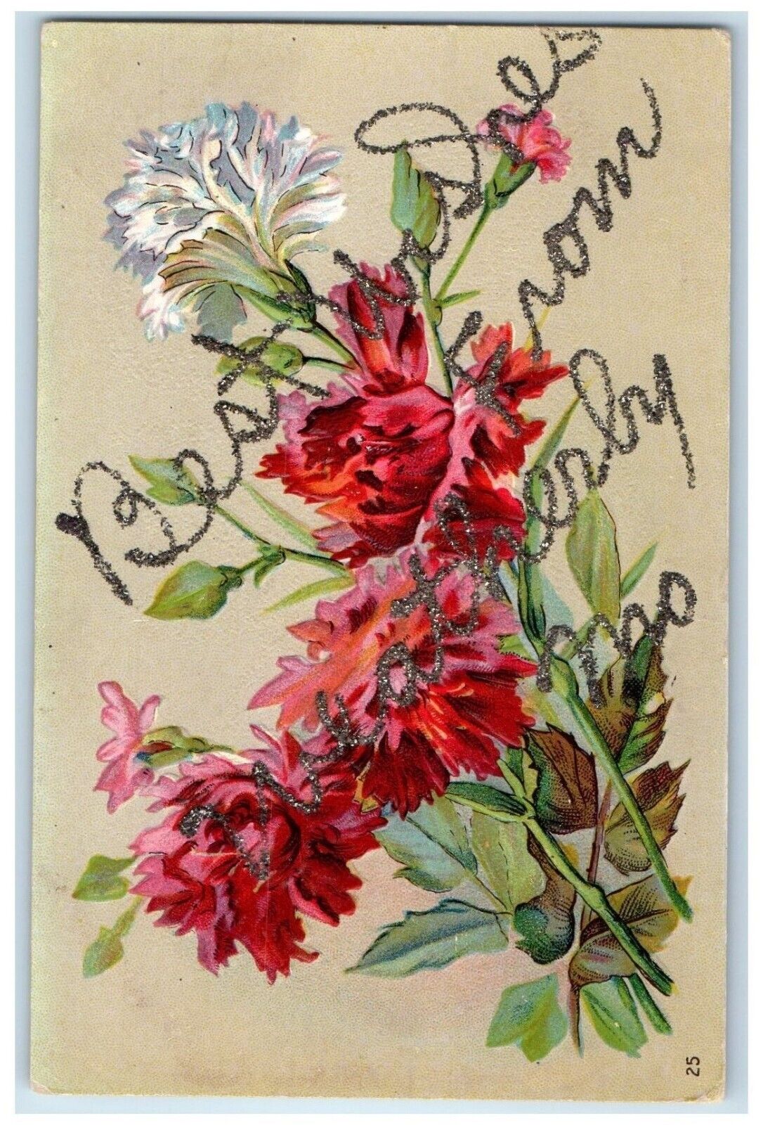 c1910 Best Wishes From Weatherly Missouri MO Flowers Embossed Glitter Postcard