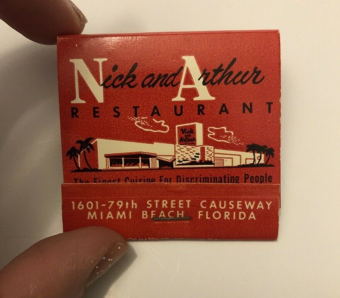 Nick and Arthur Restaurant Vintage Matchbook Miami Beach Florida RED RARE EUC