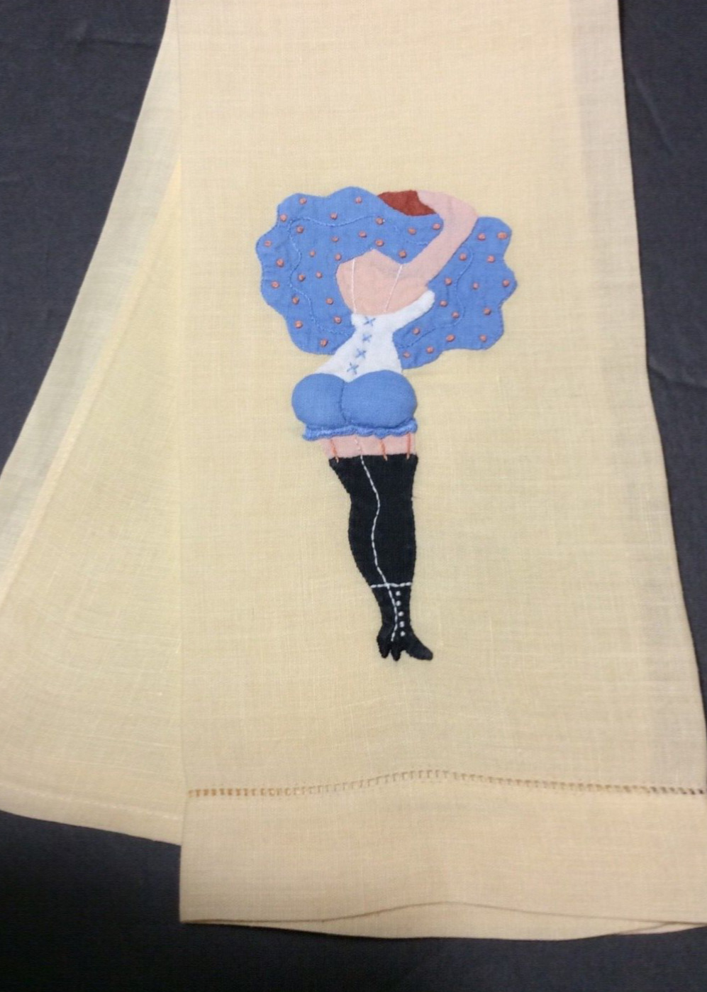 Risqué Naughty Lady Appliqué Guest Tea Towel Maderia Embroidered Padded Assets