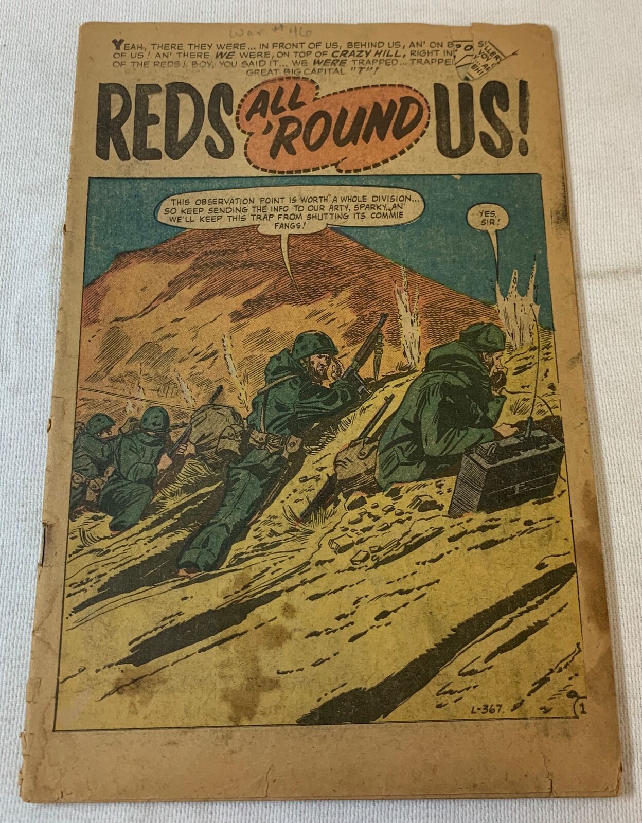 1957 WAR COMICS #46 ~ coverless, chunks out of 3 pages