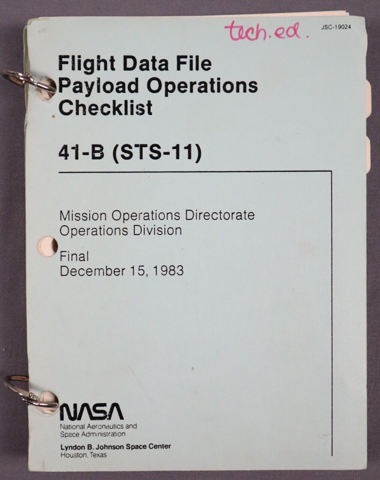 NASA Space Shuttle STS 11 Flight Data Payload Operations Checklist Original