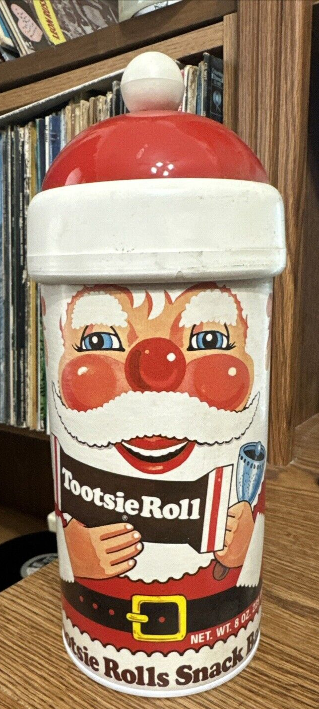 Vintage 1980\'s Cardboard Santa Tootsie Roll Container Can Canister Christmas