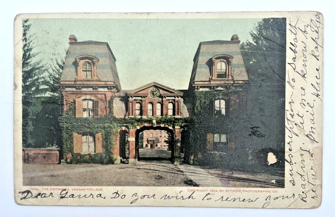 Vassar College Entrance Poughkeepsie NY Vintage Postcard 1904 Undivided Posted