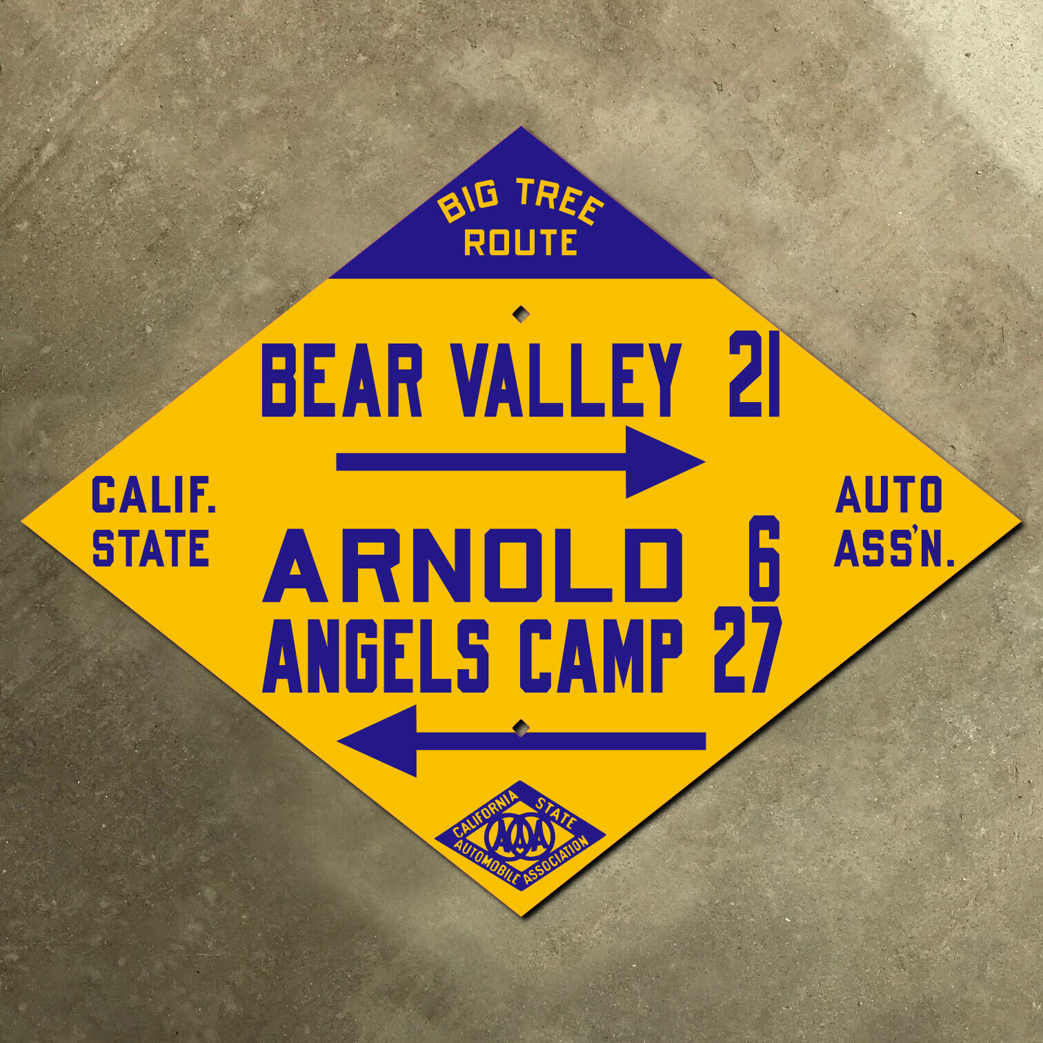 Bear Valley California CSAA highway 4 road sign auto club AAA diamond Big Tree