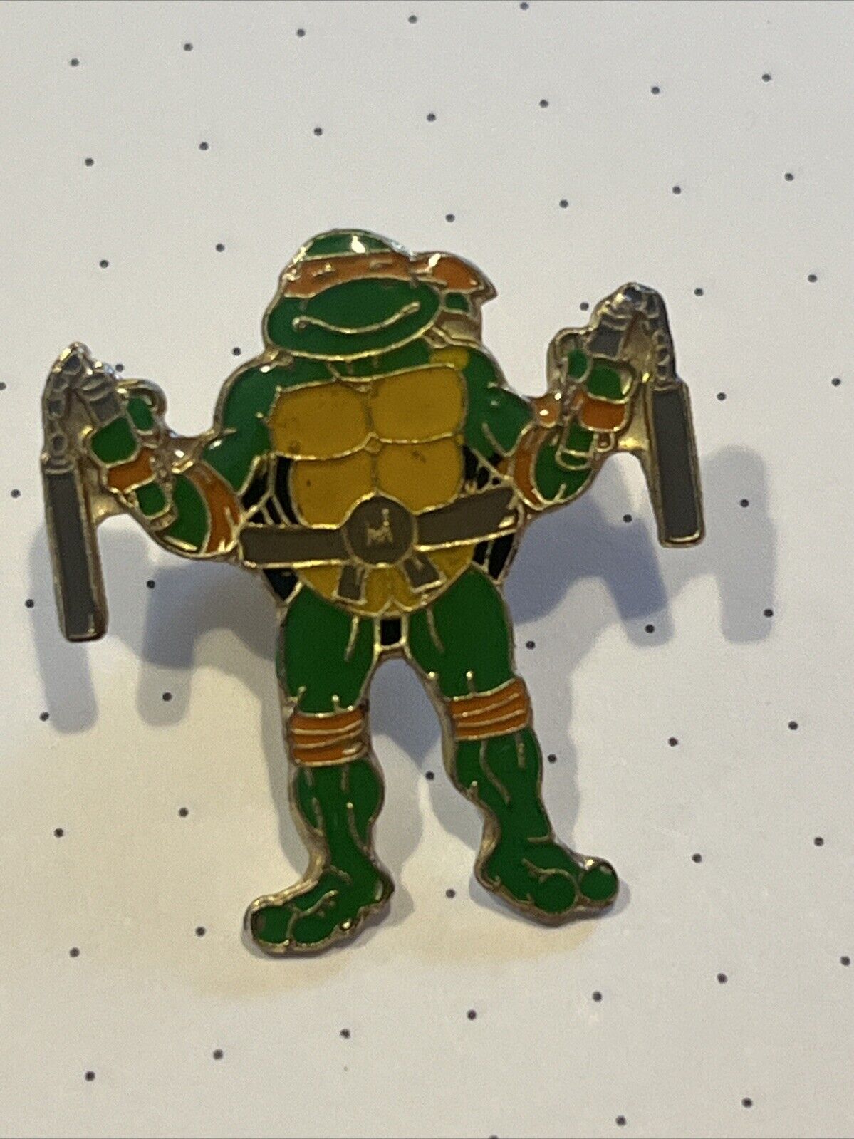 Vintage TMNT Teenage Mutant Ninja Turtles Michaelangelo Enamel Lapel Hat Pin