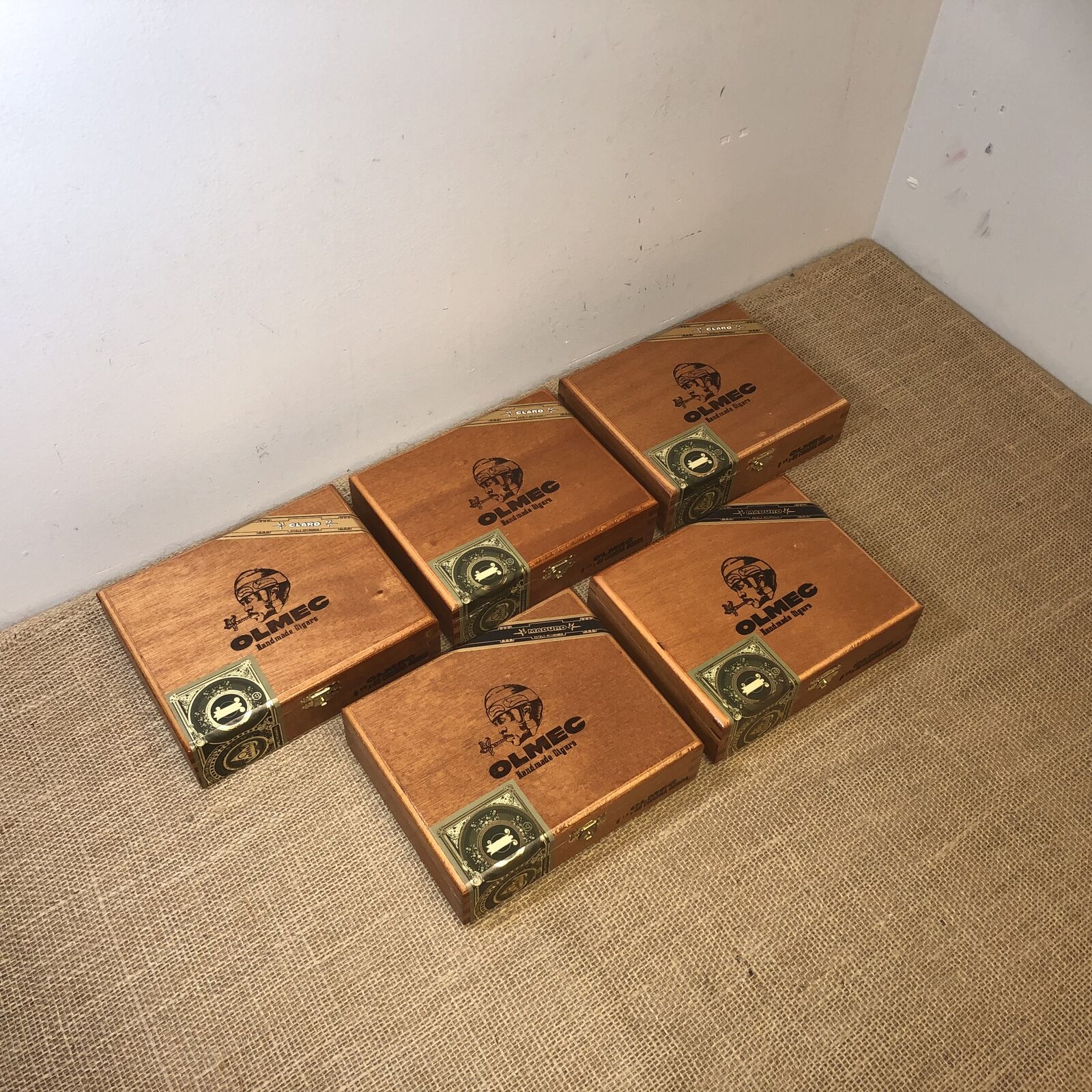 Lot of 5 Olmec Corona Gorda Empty Wooden Cigar Boxes 6.5x5.5x2 #65