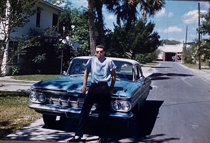 1959 Chevy Impala Cool Guy Sun Glasses Daytona Beach Florida Color Slide Photos