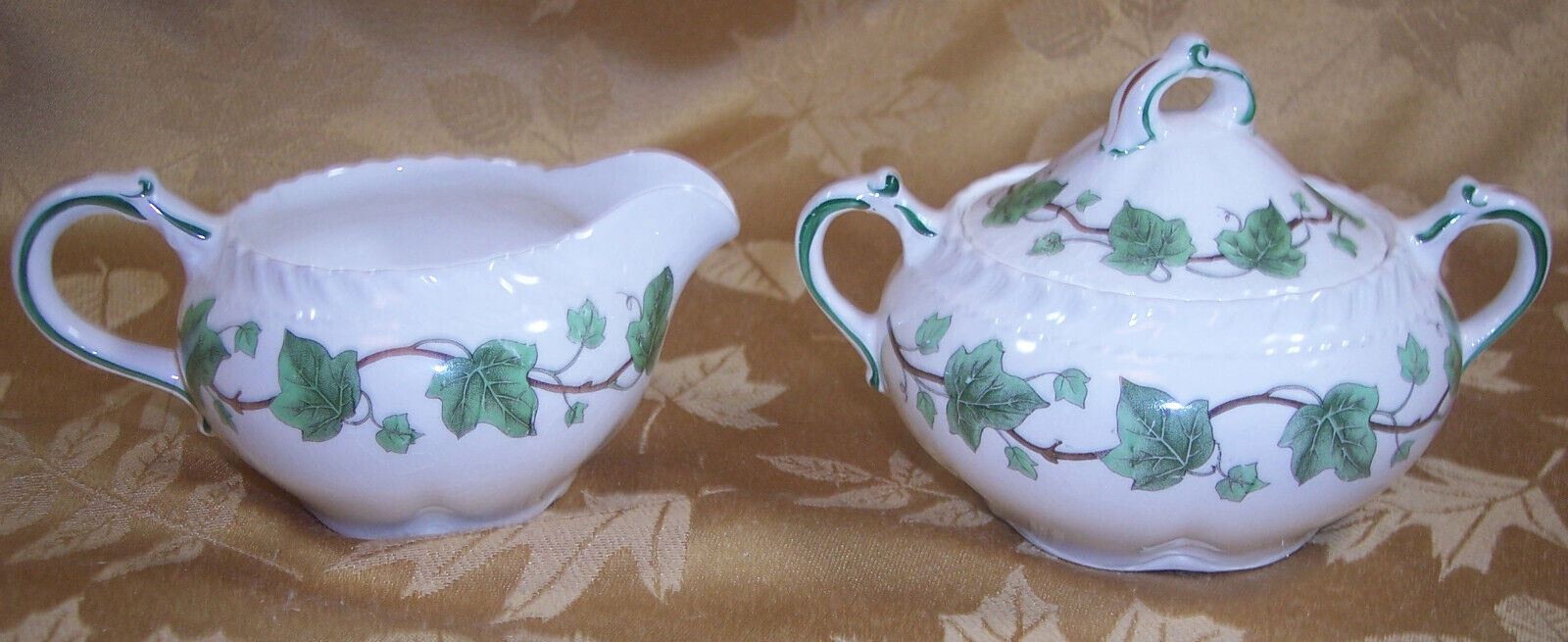 IVY By Harker Creamer & Sugar Bowl with Lid Rare USA Fine China c. 1940\'s Superb