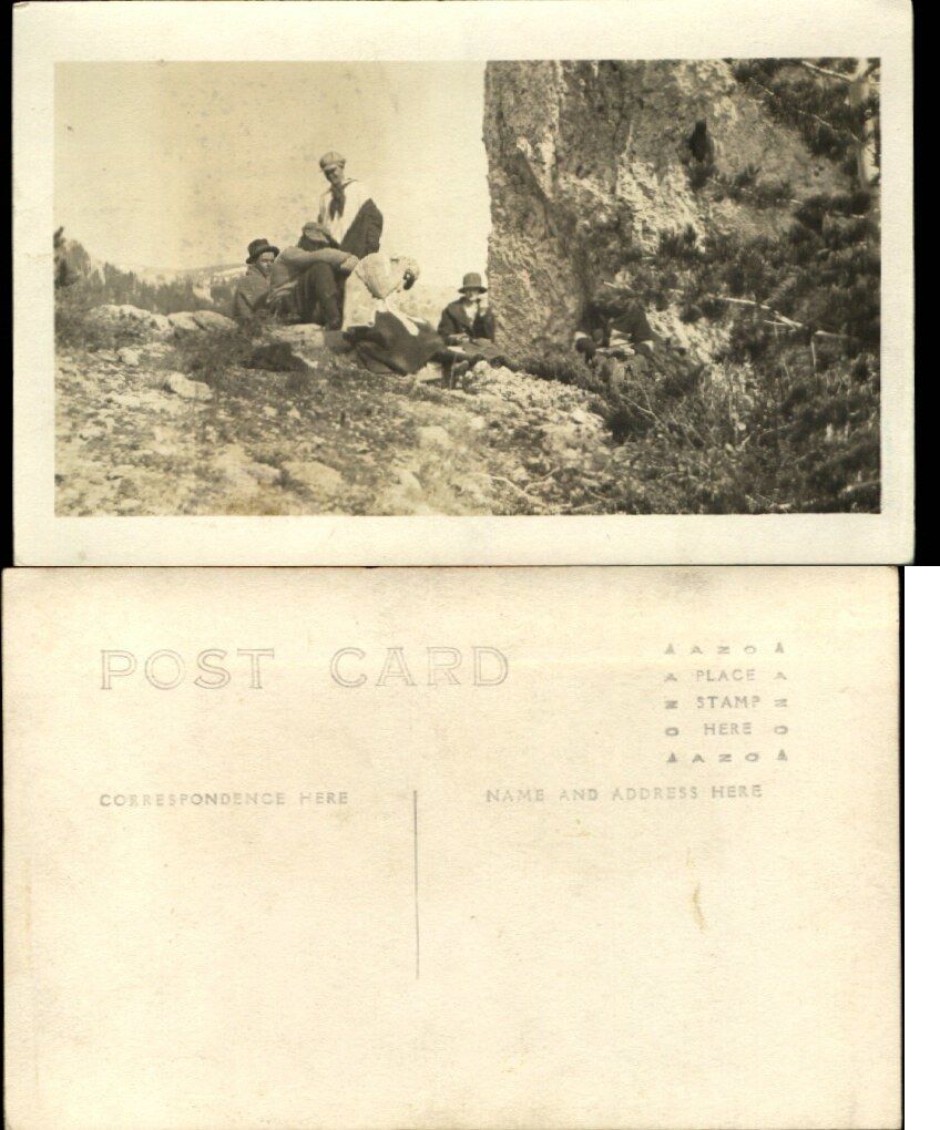 Lot of 2 photos high school kids mountains western US rocks 1904-1918 RPPC