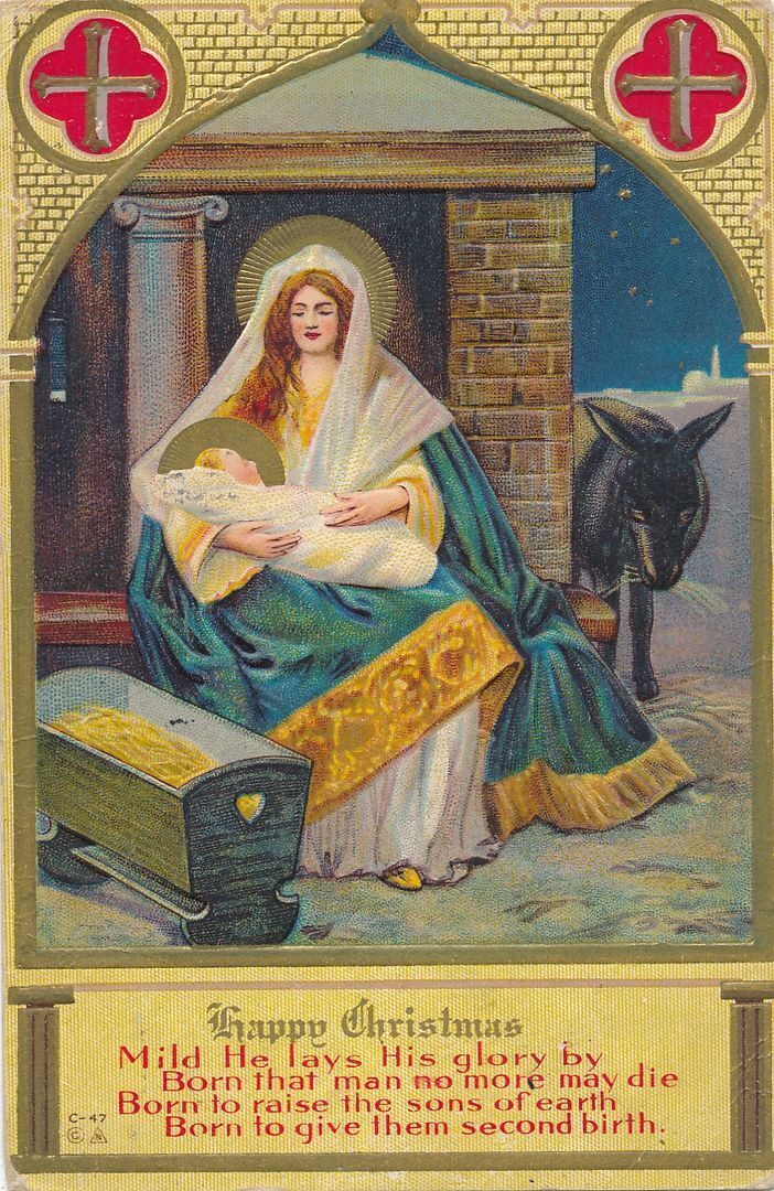 CHRISTMAS - Madonna And Child Manger Scene Happy Christmas Postcard - 1912