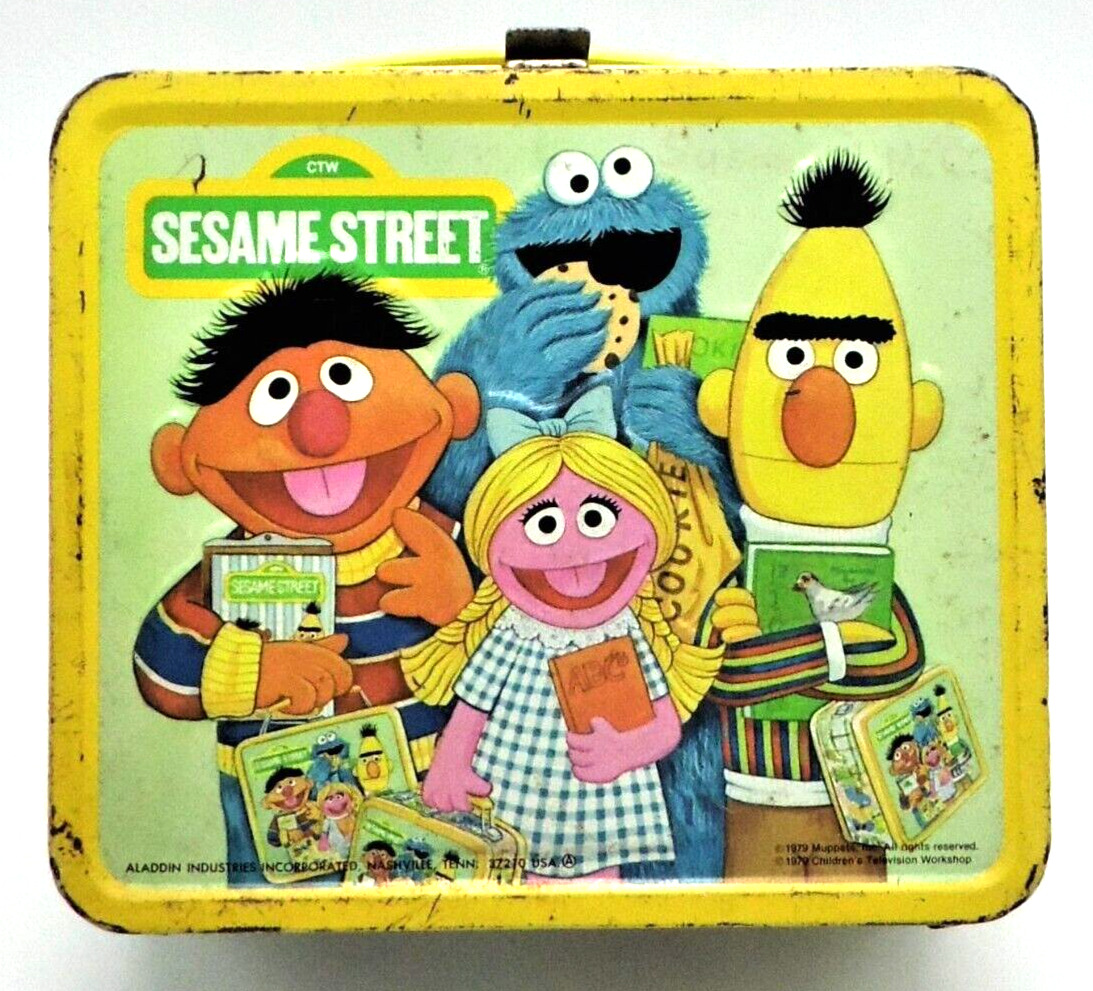 Sesame Street Vtg Yellow Metal Lunchbox 1979 No thermos