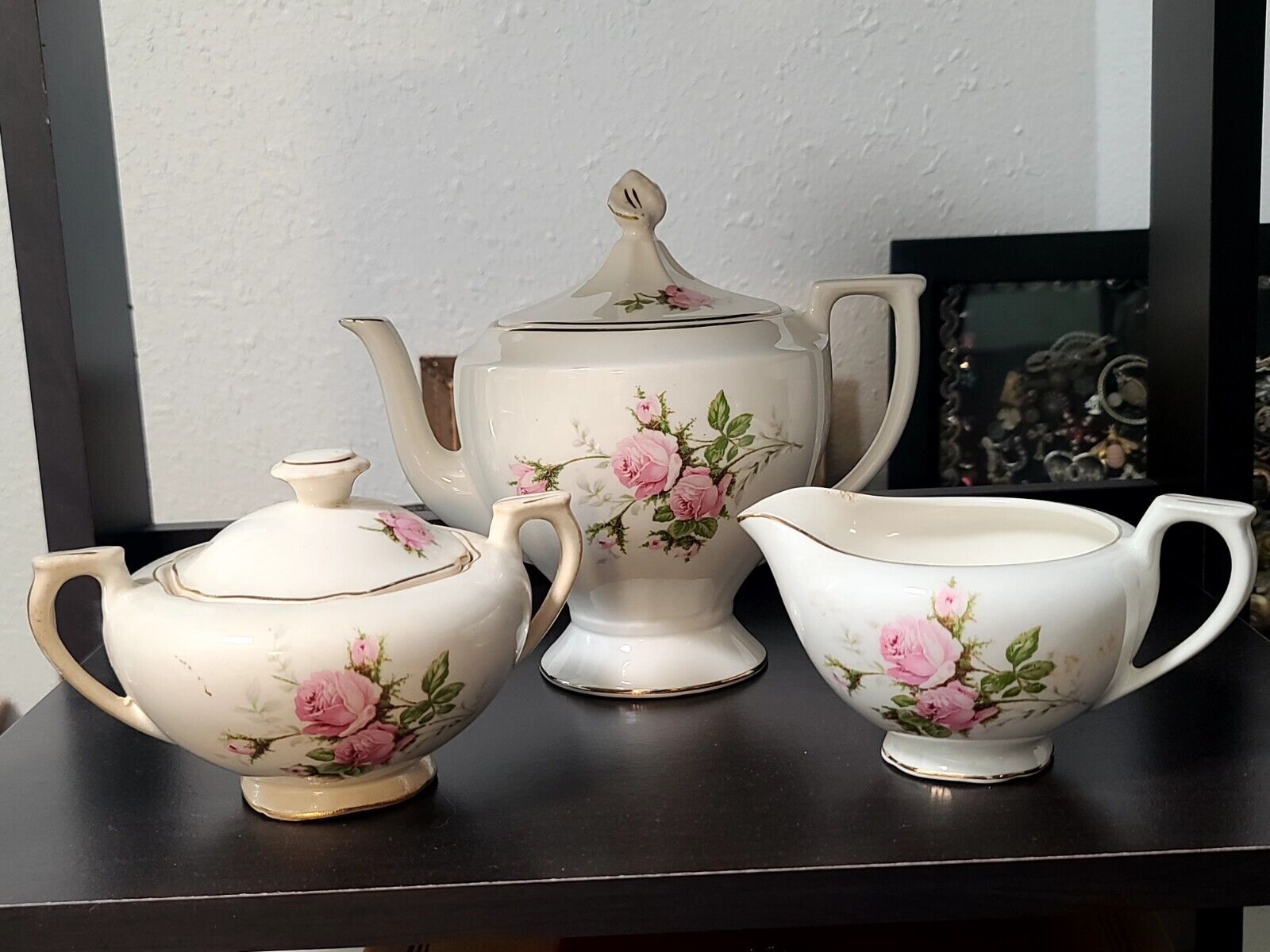 Rare Vintage Canonsburg Teapot, Creamer And Sugar Bowl-22k Gold