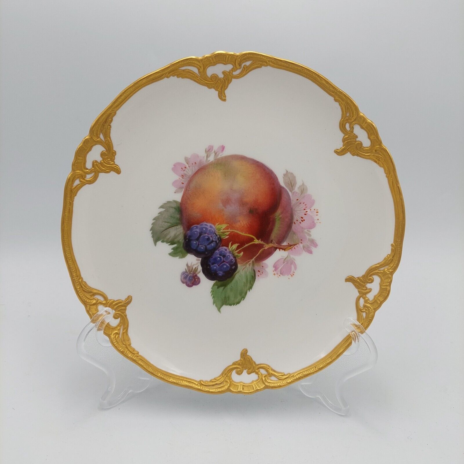 Antique KPM Berlin Art Nouveau Porcelain Fruit Plate Gold Hand Painted STUNNING