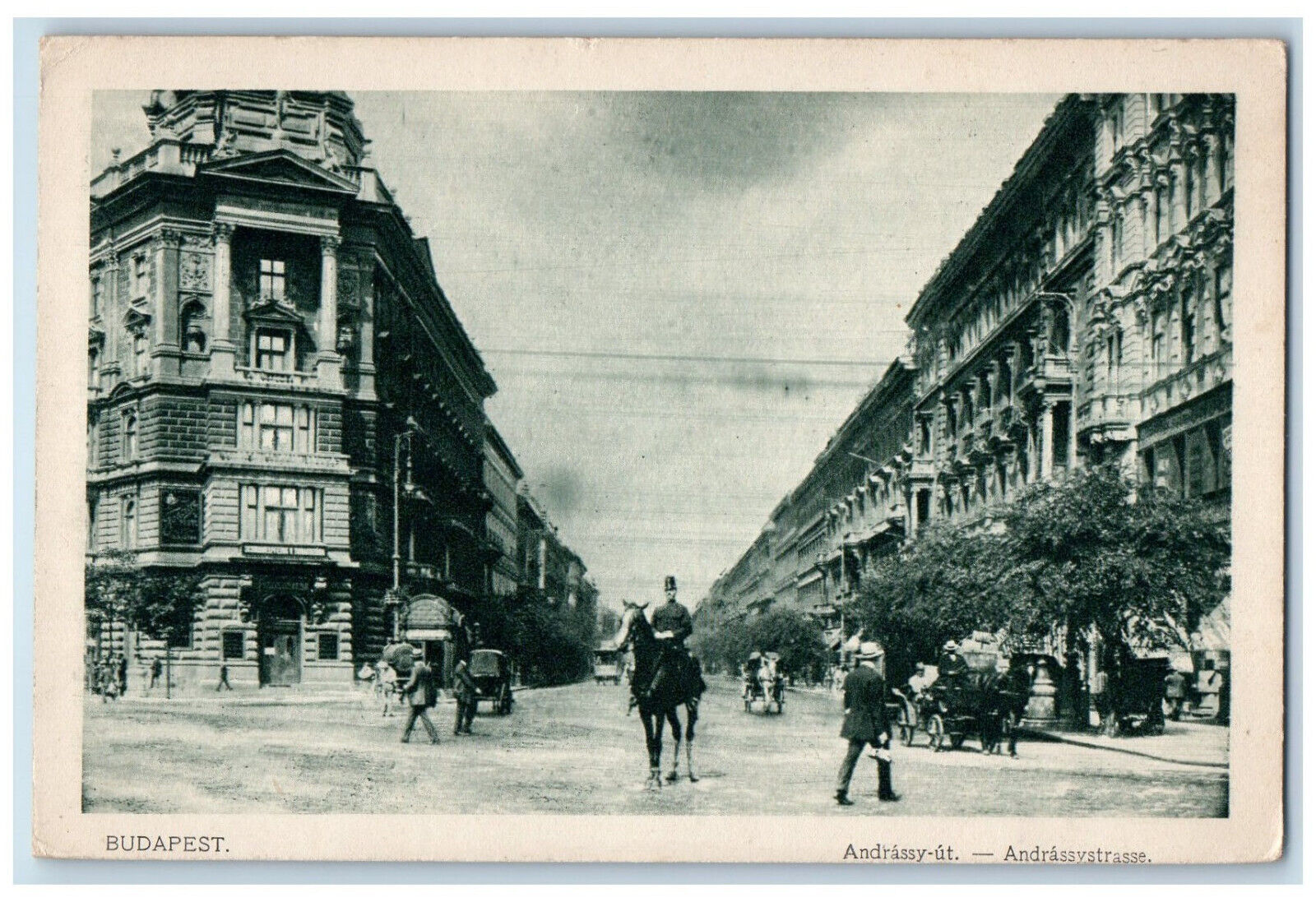 Budapest Hungary Postcard Andrassy Street Horse Carriage Buildings c1940\'s