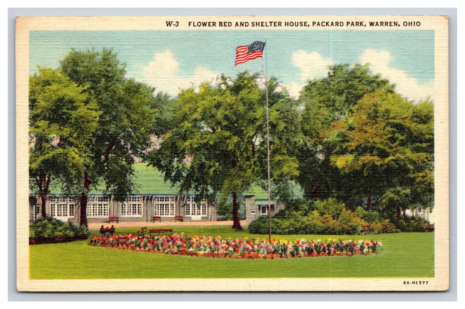 Flower Bed & Shelter House, Packard Park, Warren Ohio OH Postcard