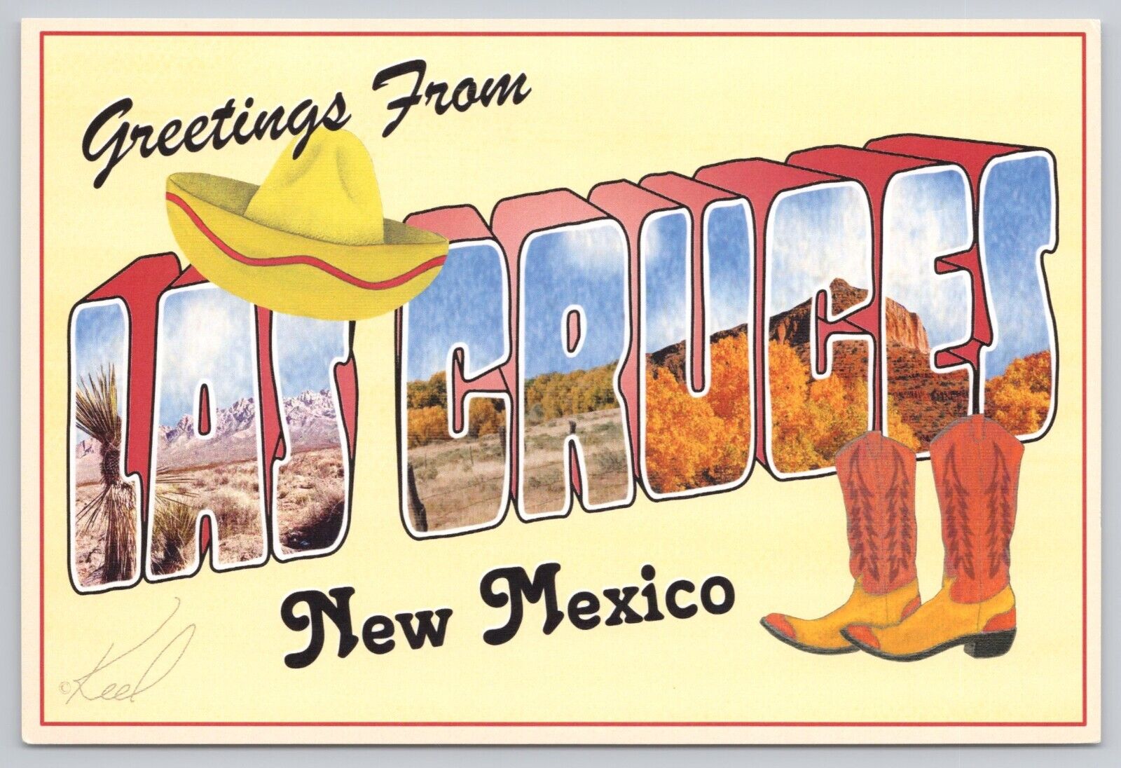 Las Cruces New Mexico, Large Letter Greetings, Vintage Postcard