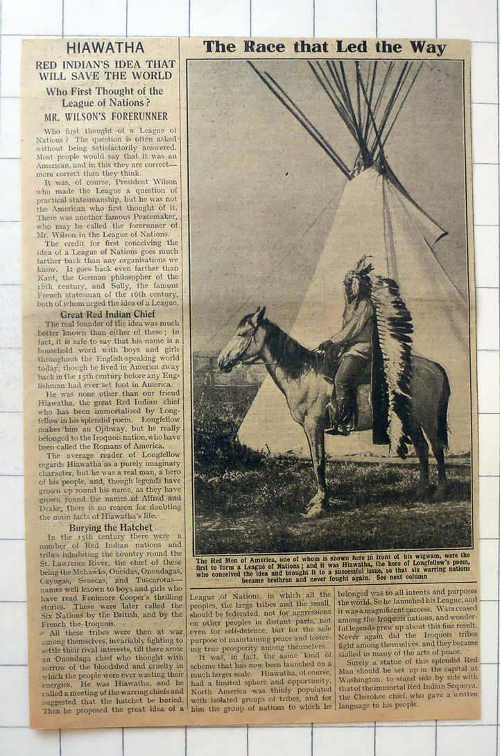 1921 Iroquois Indian Hiawatha 1st To Form League Of Nations