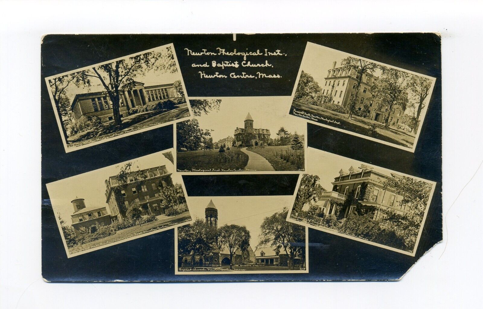 Newton Center MA 1915 RPPC photo postcard, multi view, Theological Institute