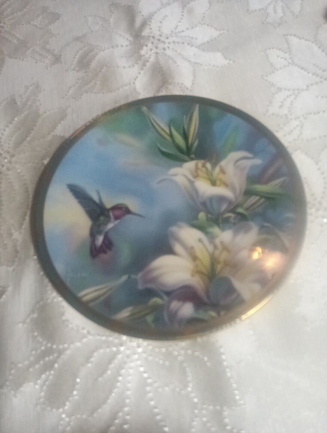 RUBY-THROATED HUMMINGBIRD AND LILIES collector plate CYNDI NELSON bird
