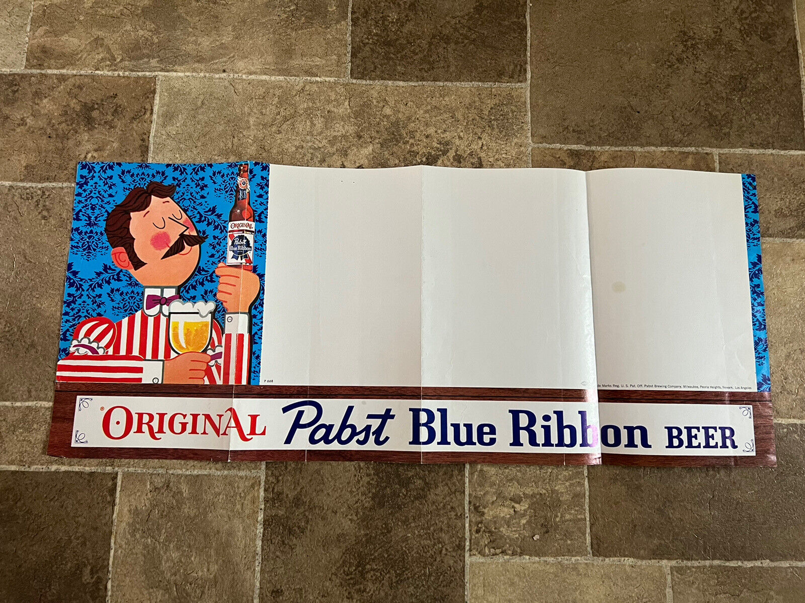 1960s Pabst Blue Ribbon Beer Bartender Character Poster Display Sign Rare PBR