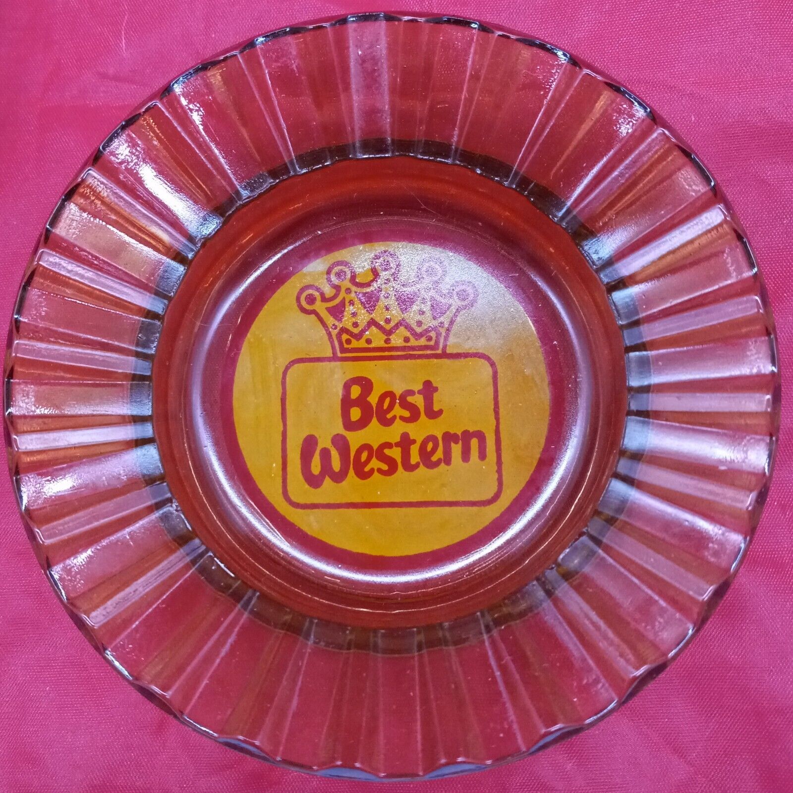 Vintage 1960\'s Best Western Hotel Red Crown Logo Yellow Glass Ash Tray
