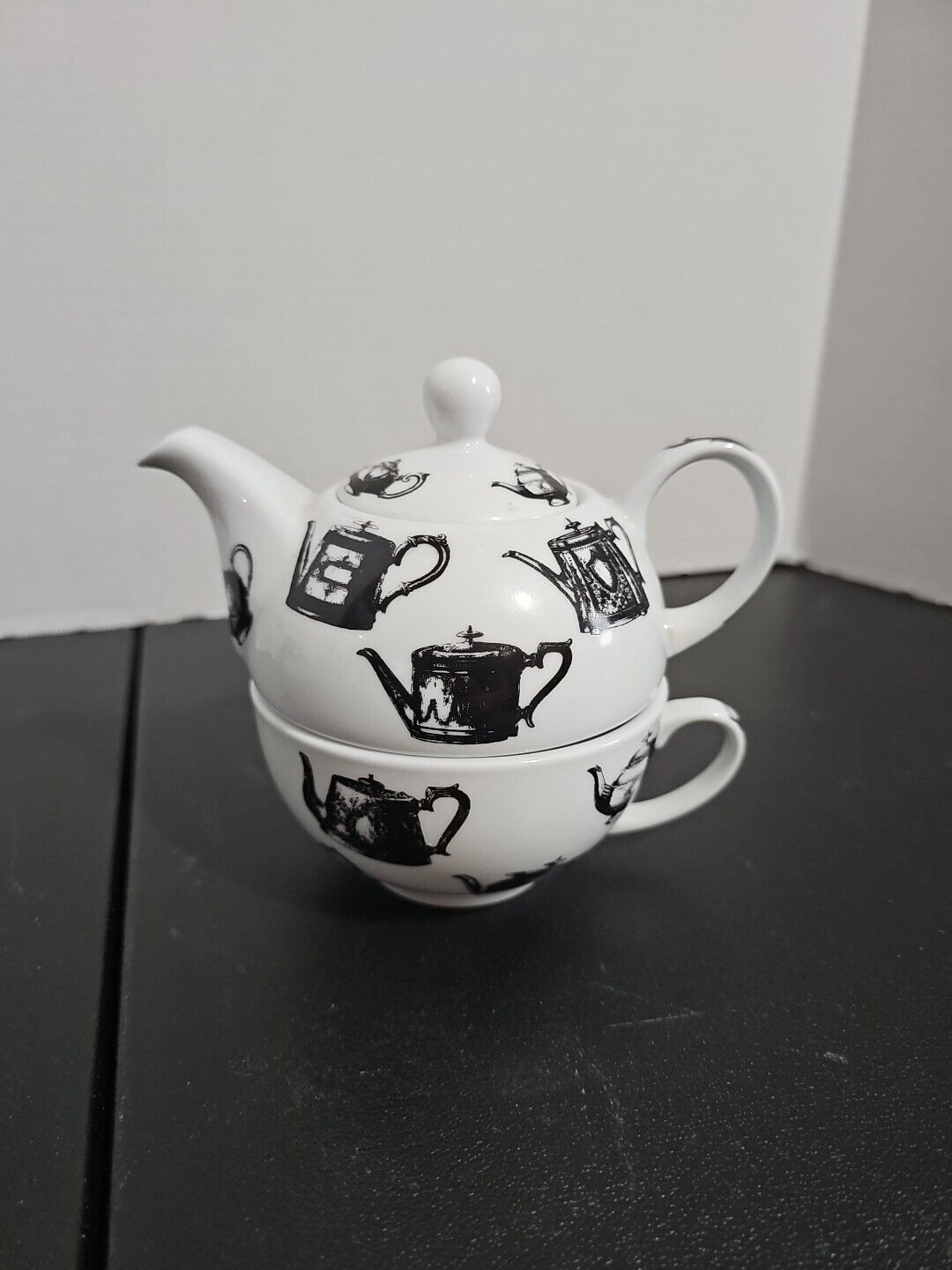 Paul Cardew Antique Pewter Teapot Black & White Toile Small Teapot Style 