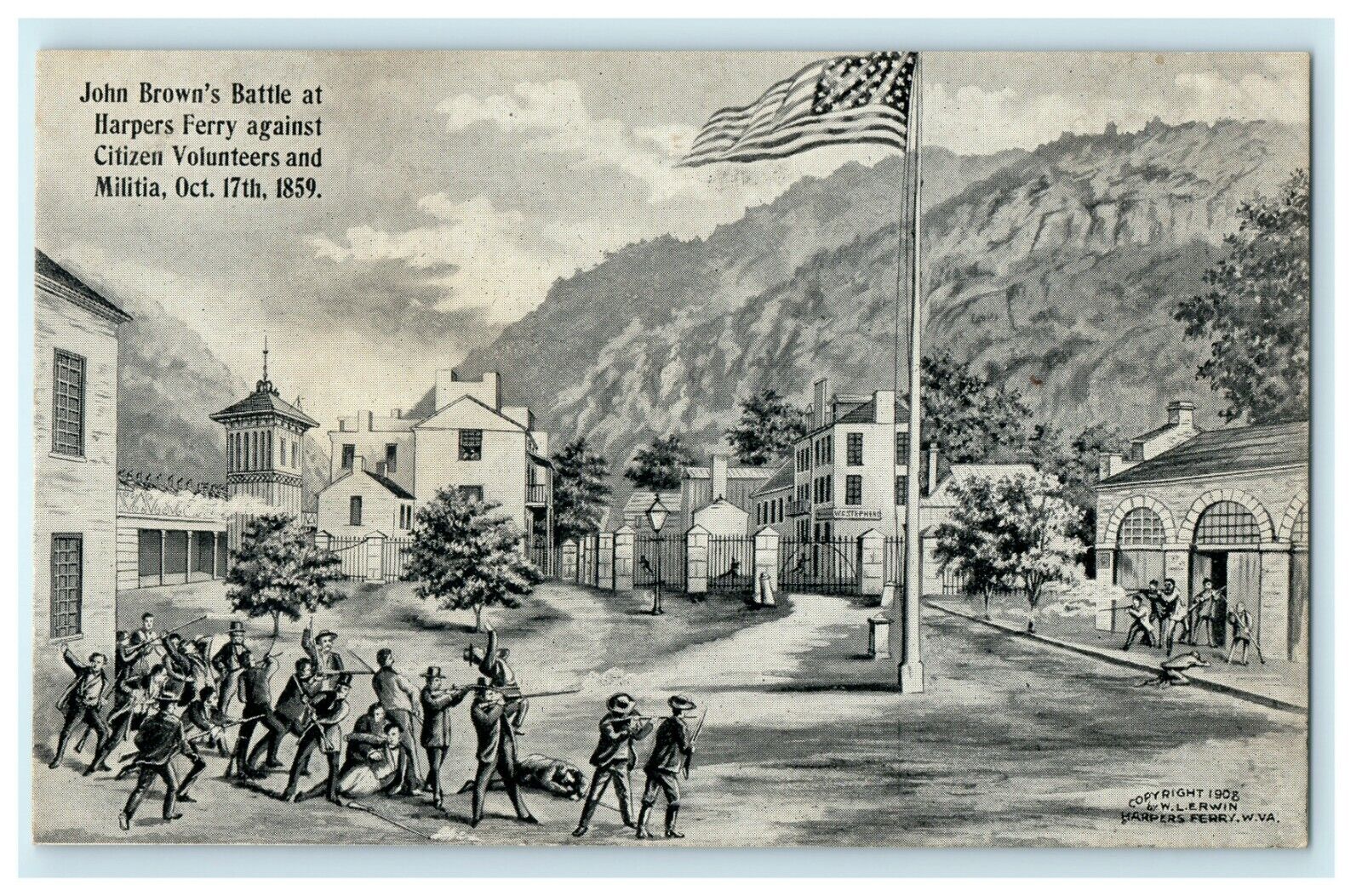1908 John Brown's Battle at Harper's Ferry against Citizens Volunteer Postcard