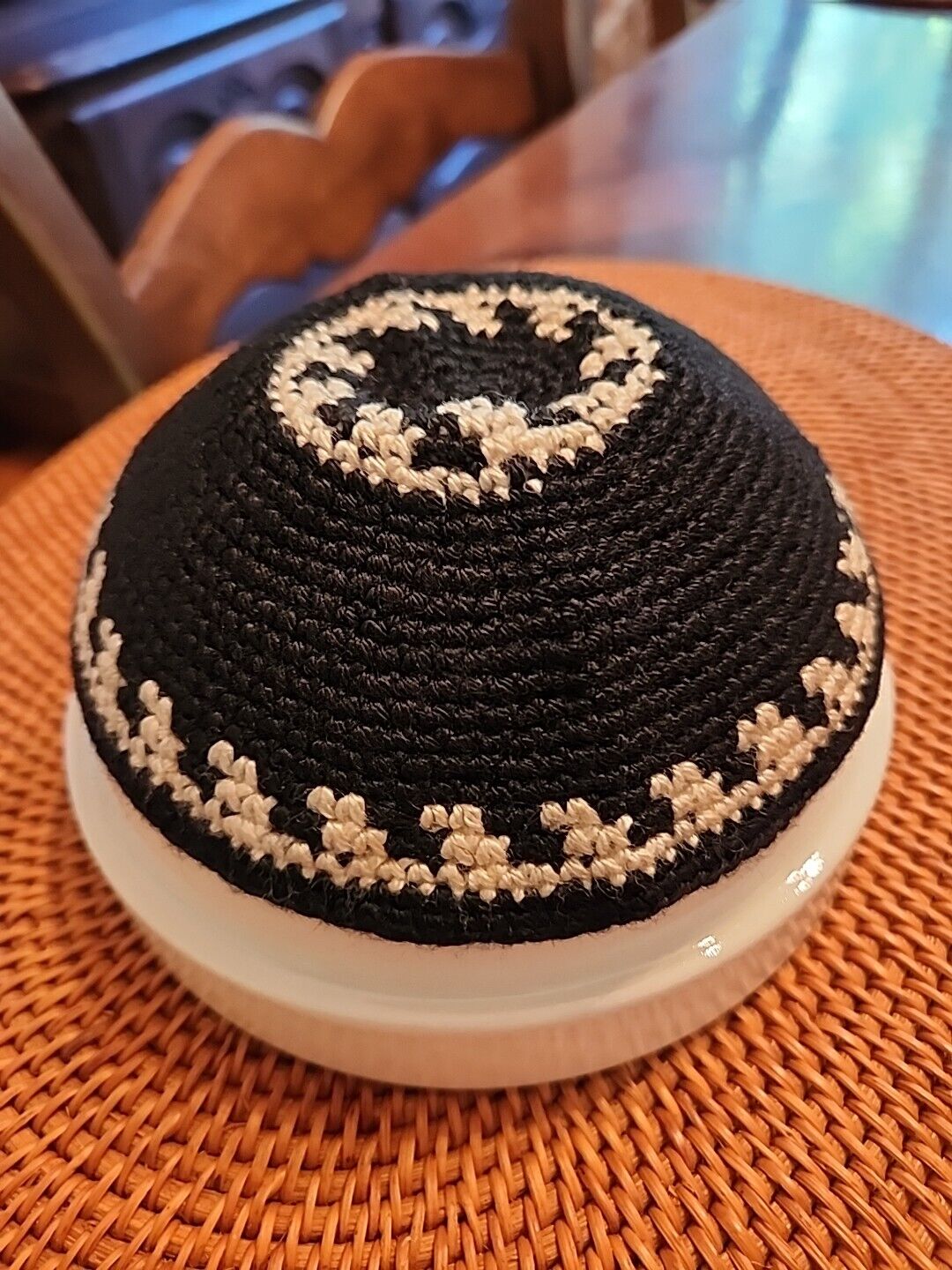 Jewish Knitted Kippa Kippah Yarmulke Skullcap Black/Cream