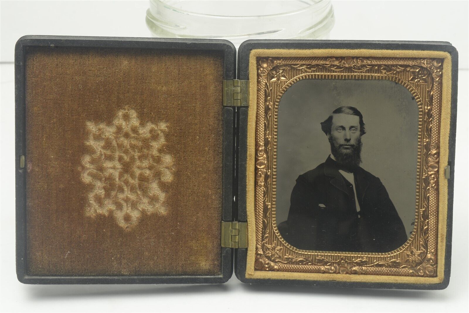 Antique Tintype Photograph Suave Bearded Man w/ Union Case 1/6th Plate 