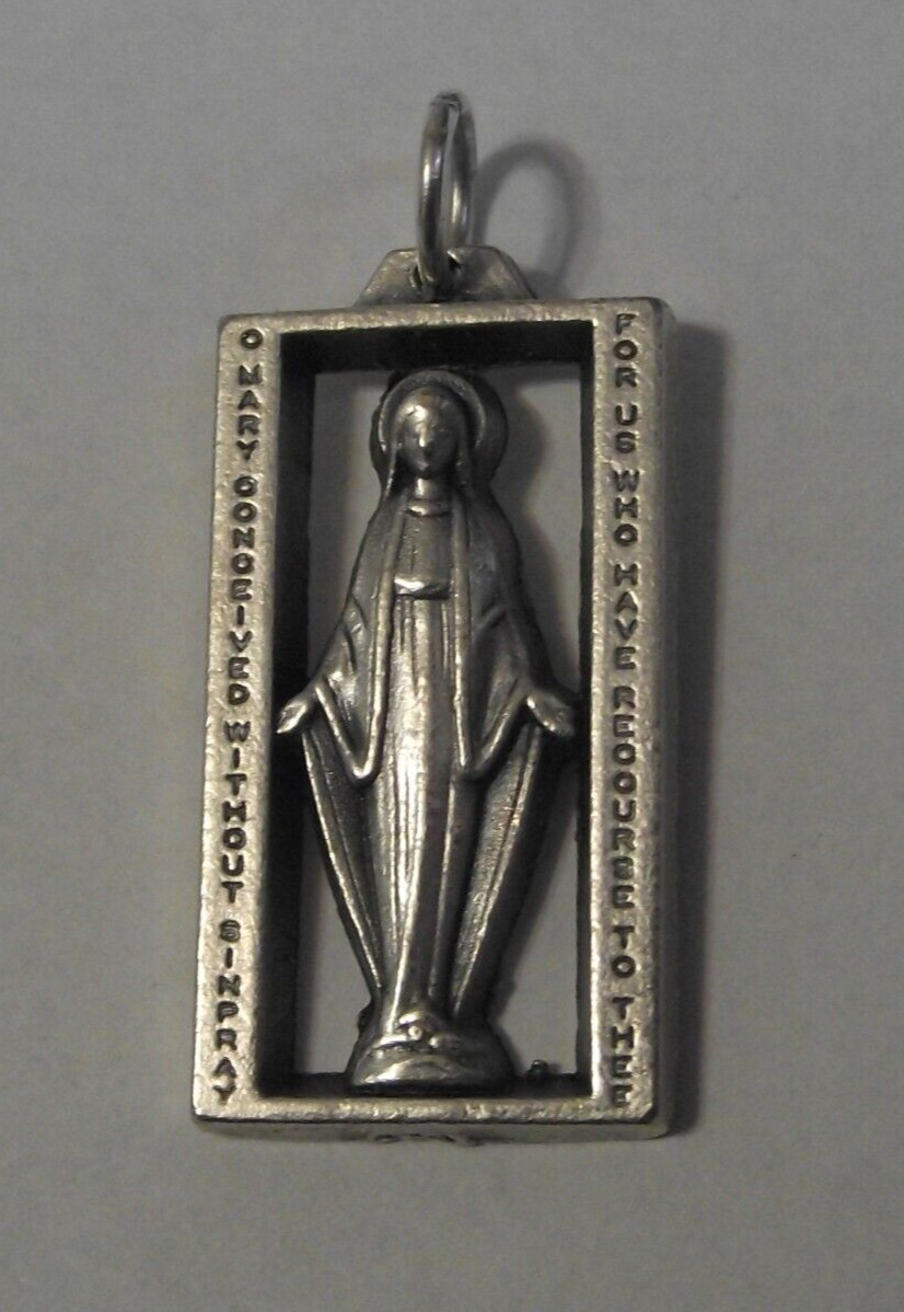 Vintage unusual open work Our Lady Miraculous Virgin Mary Jesus pendant medal