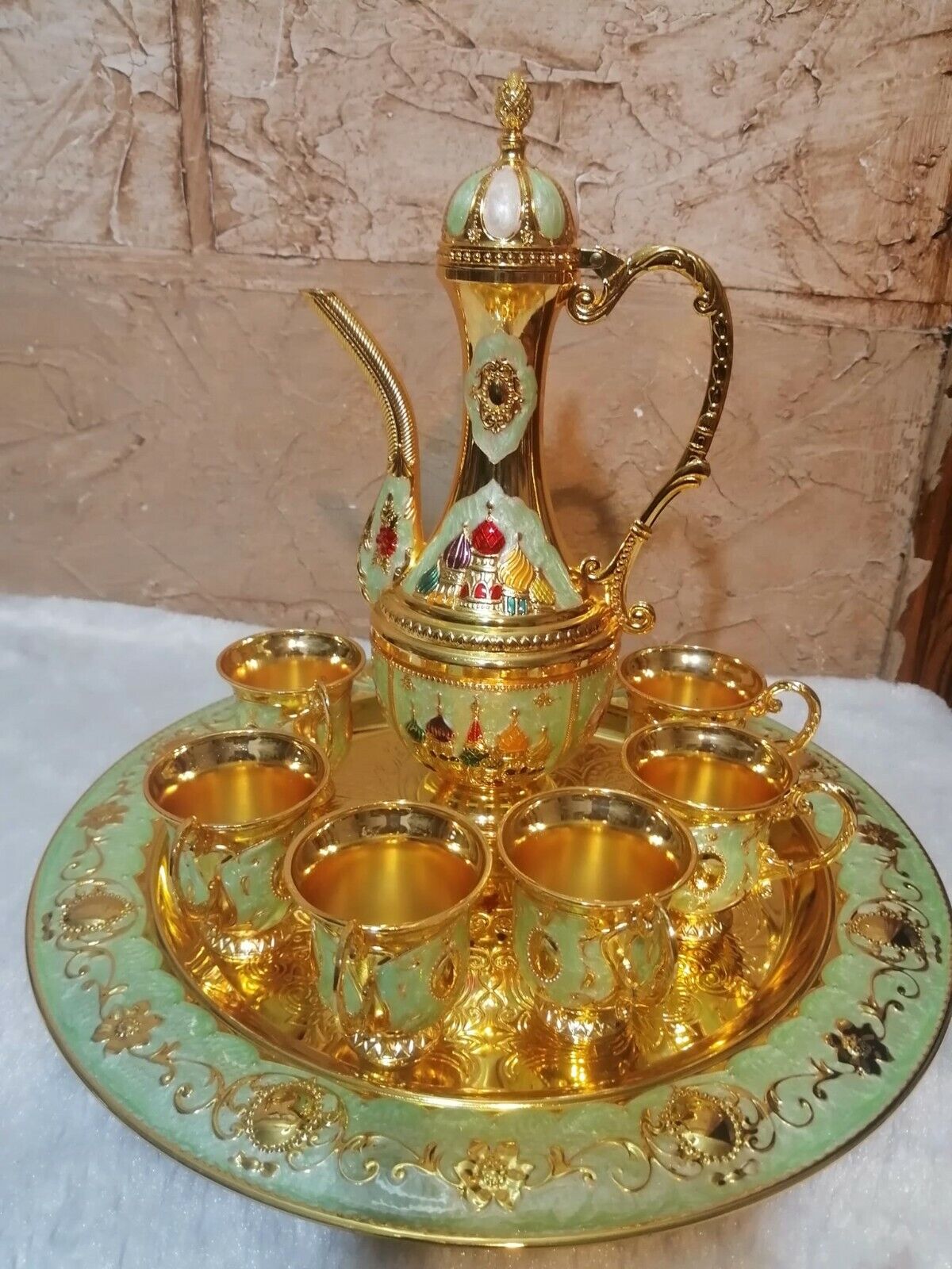Zamzam set of copper and enamel, decorated (tray + jug + mug 6 pcs.)