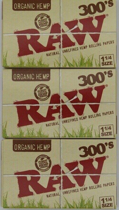 3X RAW ROLLING PAPER 300s 1 1/4 SIZE 900 SHEETS TOTAL (300 PER PACK) ORGANIC