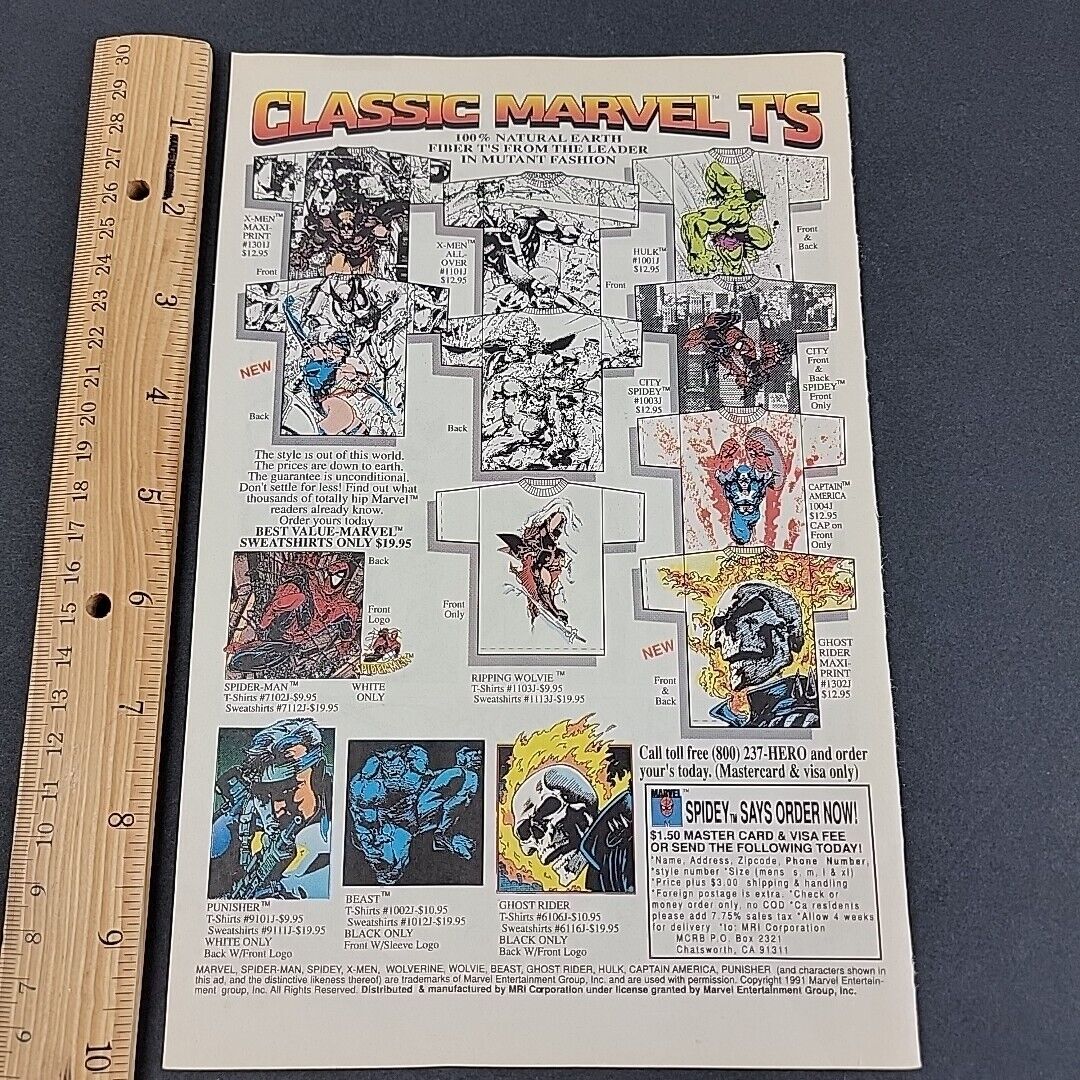 Vtg 1992 Print Ad Classic Vintage Marvel T\'s Tees Spidey Says Graphic Shirts
