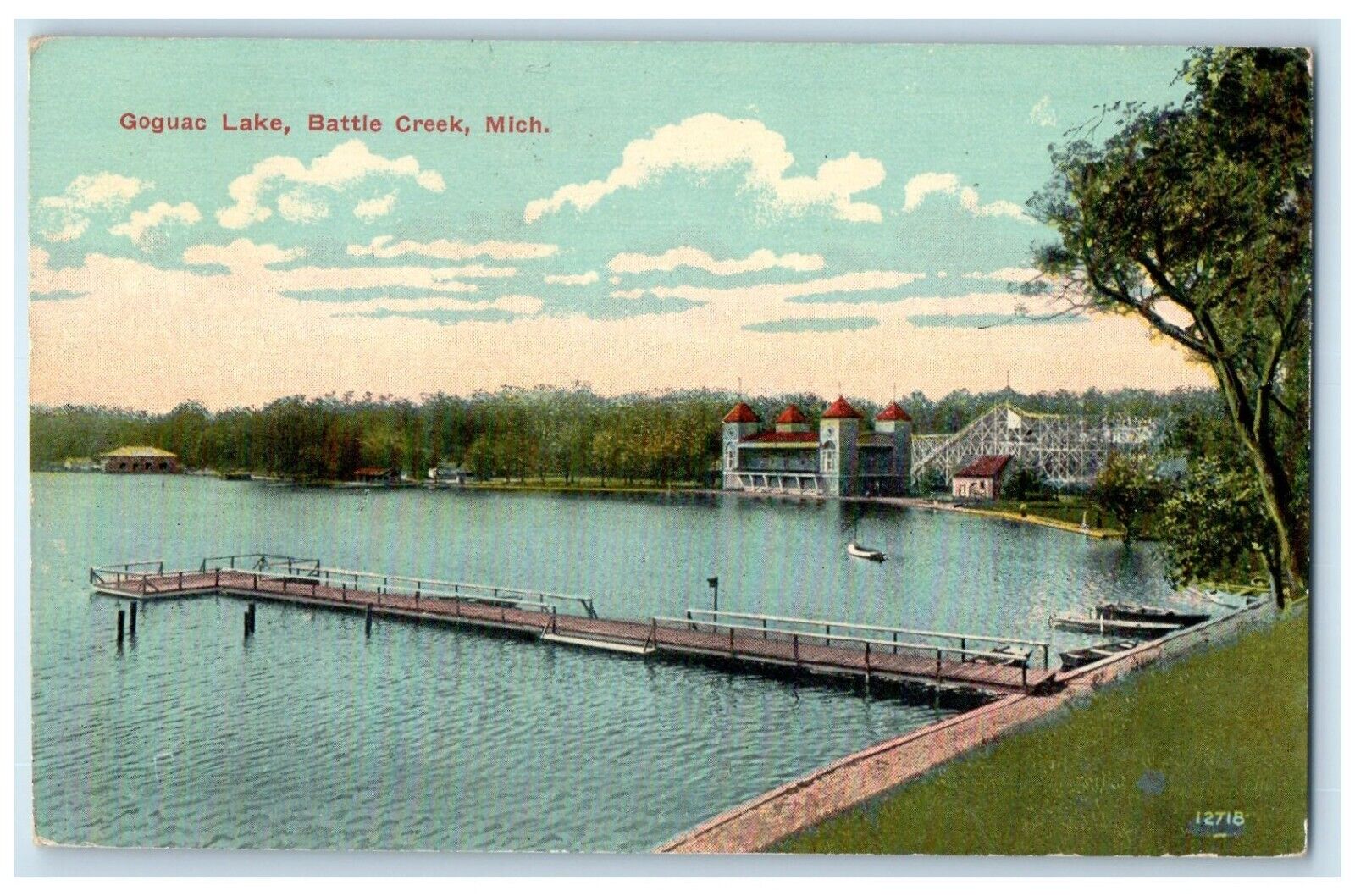 1914 Birds Eye View Goguac Lake Battle Creek Michigan MI Posted Vintage Postcard