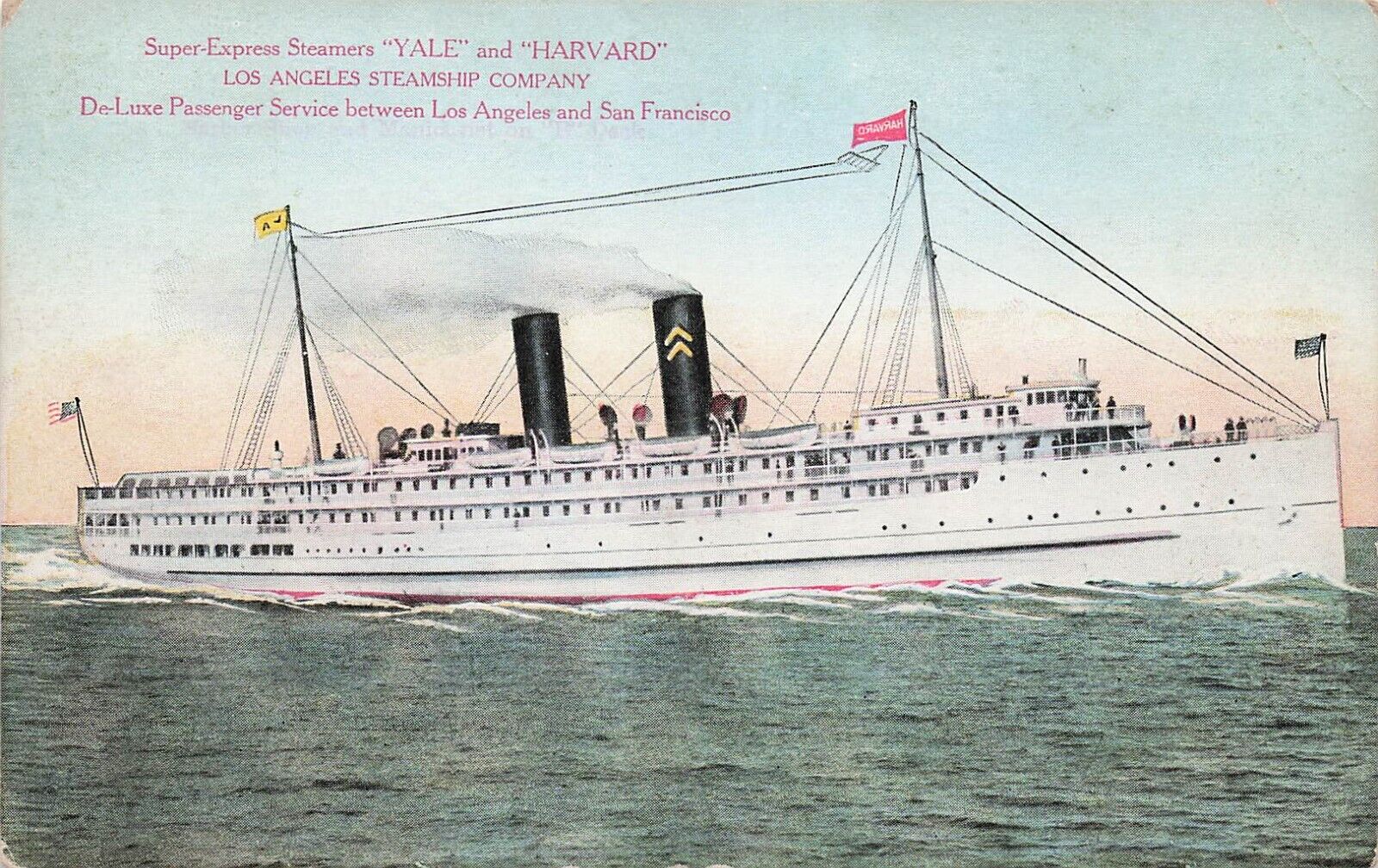 SS Yale Harvard Los Angeles to San Francisco Steamer Ship Harbor Vtg Postcard E3