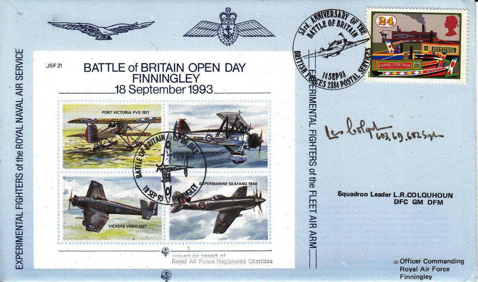 JSF21 Battle of Britain RAF Cover signed Sqn Leader Colquhoun DFC GM DFM