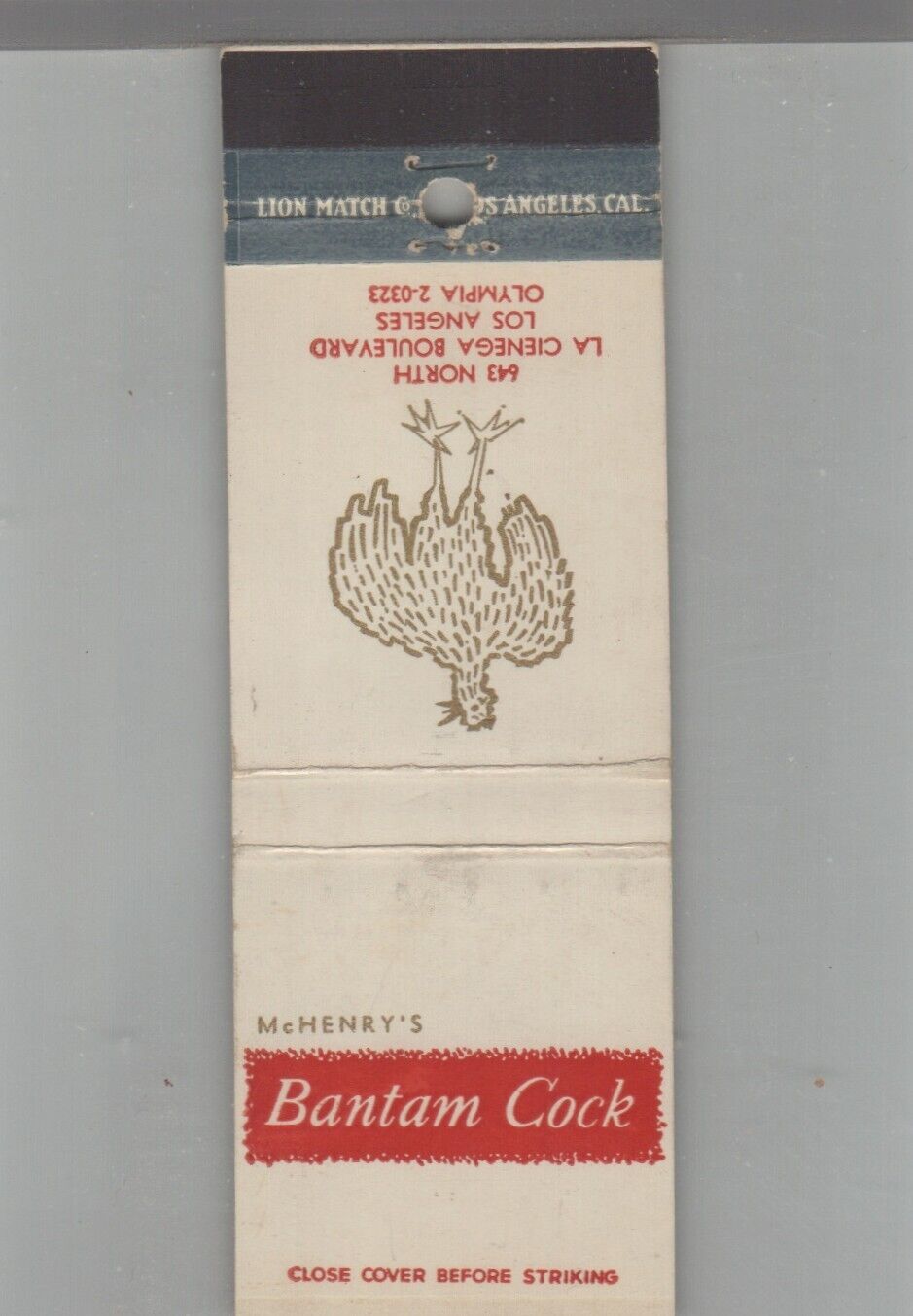 Matchbook Cover - Rooster McHenry\'s Bantam Cock Los Angeles, CA
