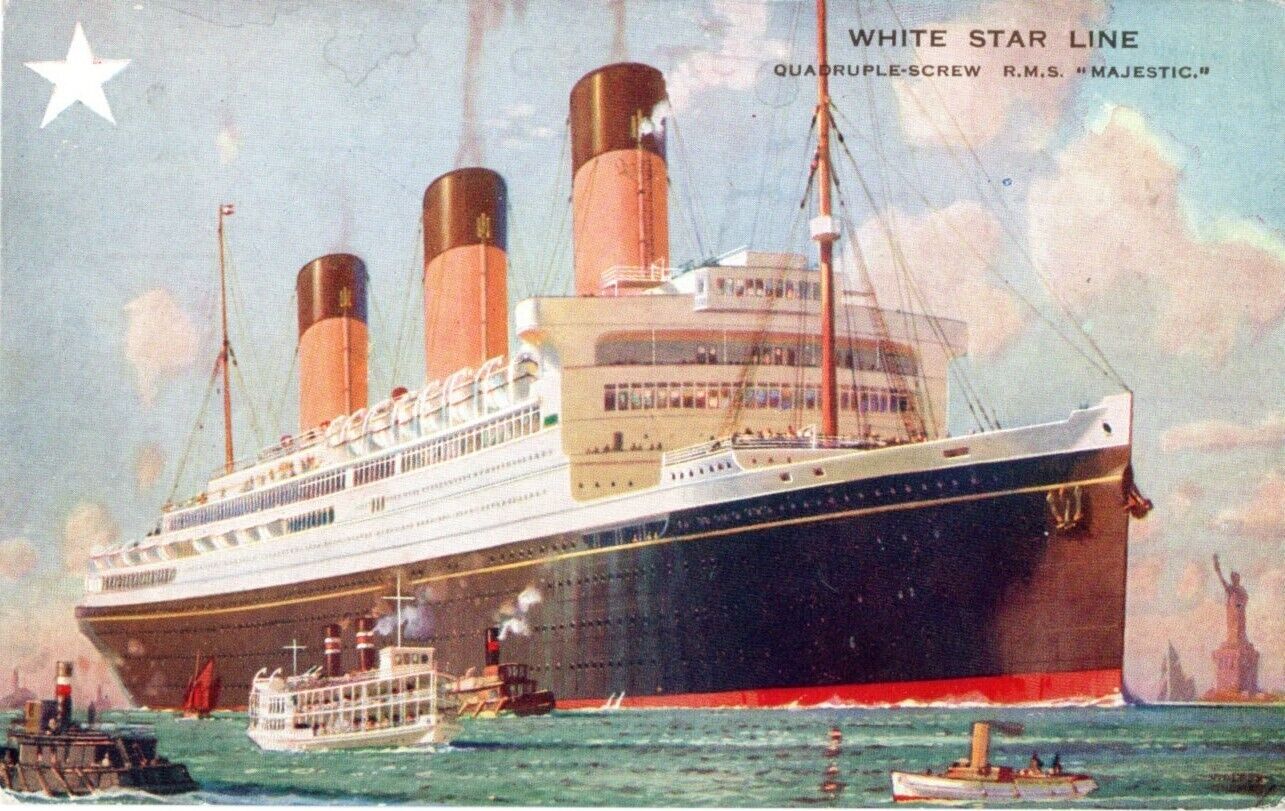1920s-30s White Star Line MAJESTIC Unused Portrait Postcard by Montague Black