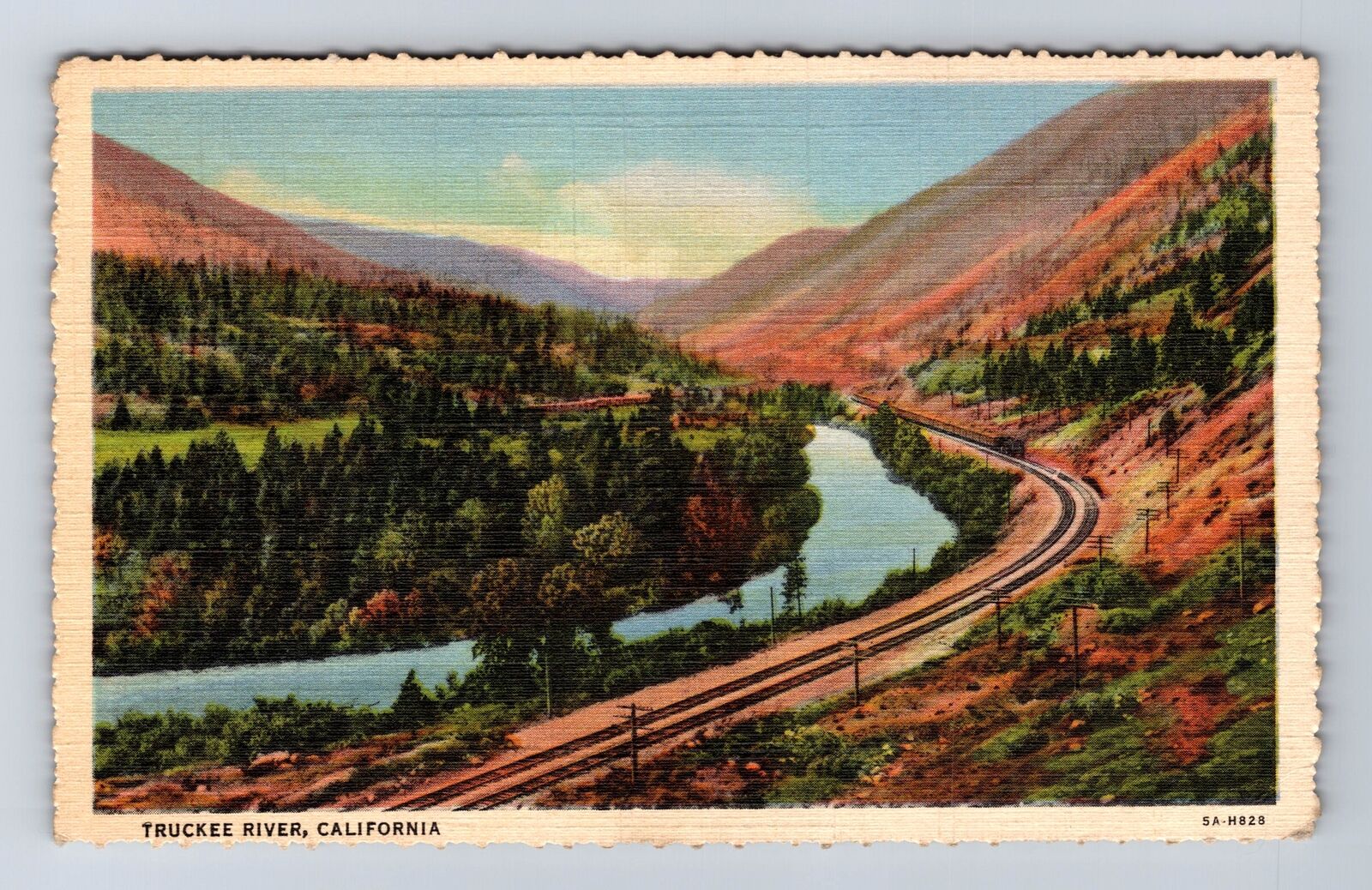 Truckee River CA-California, Scenic View, Railroad, Antique, Vintage Postcard