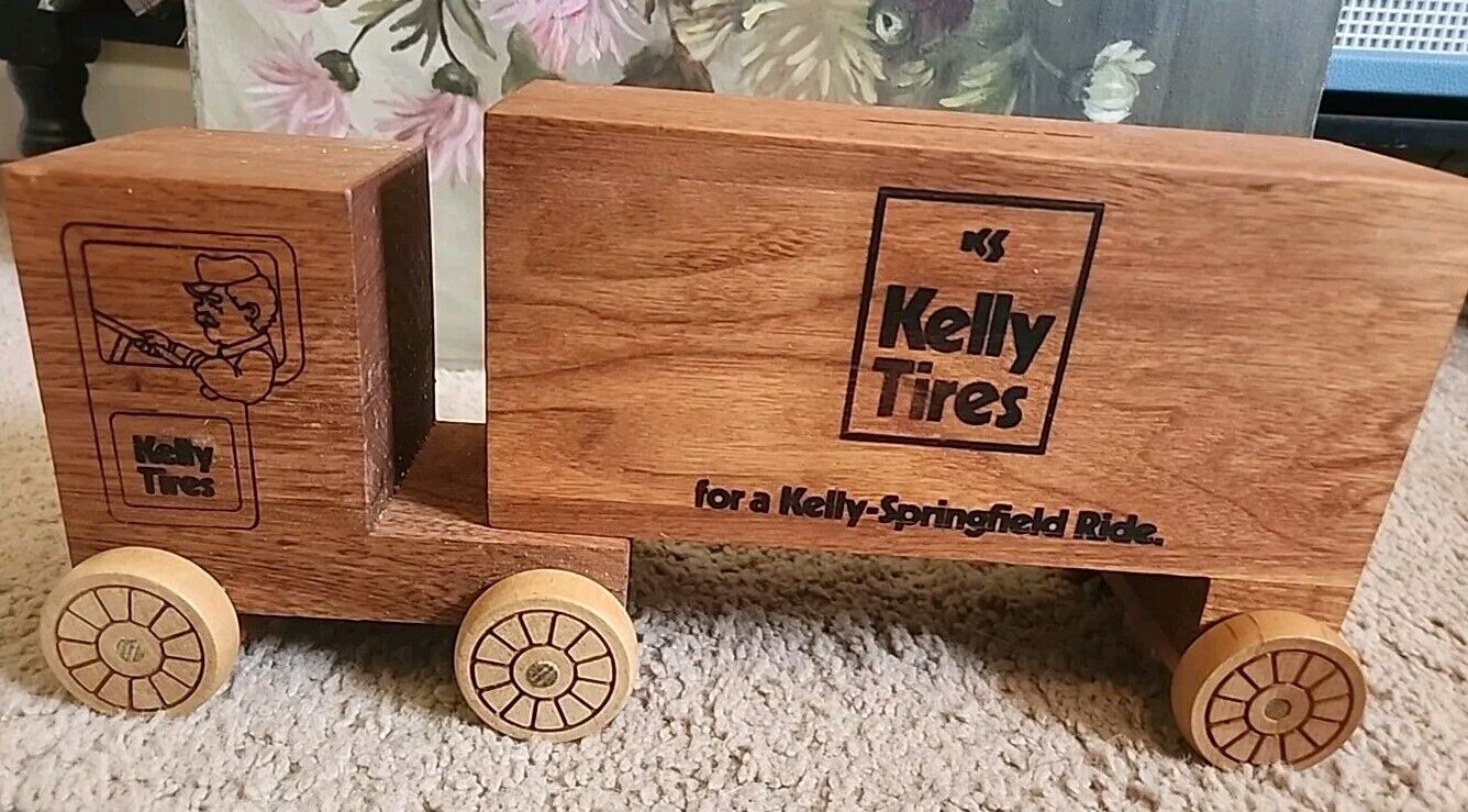 Vintage 1984 Toystalgia, Inc. 2-piece Wooden Kelly Tires Semi Bank