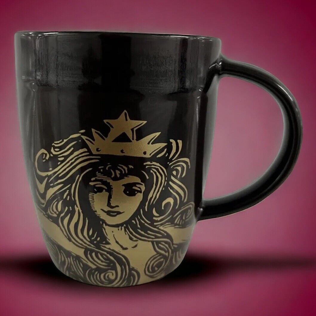 Starbucks Siren Crown Mermaid Anniversary 2012 Gold Brown Coffee Tea Mug 12 oz.