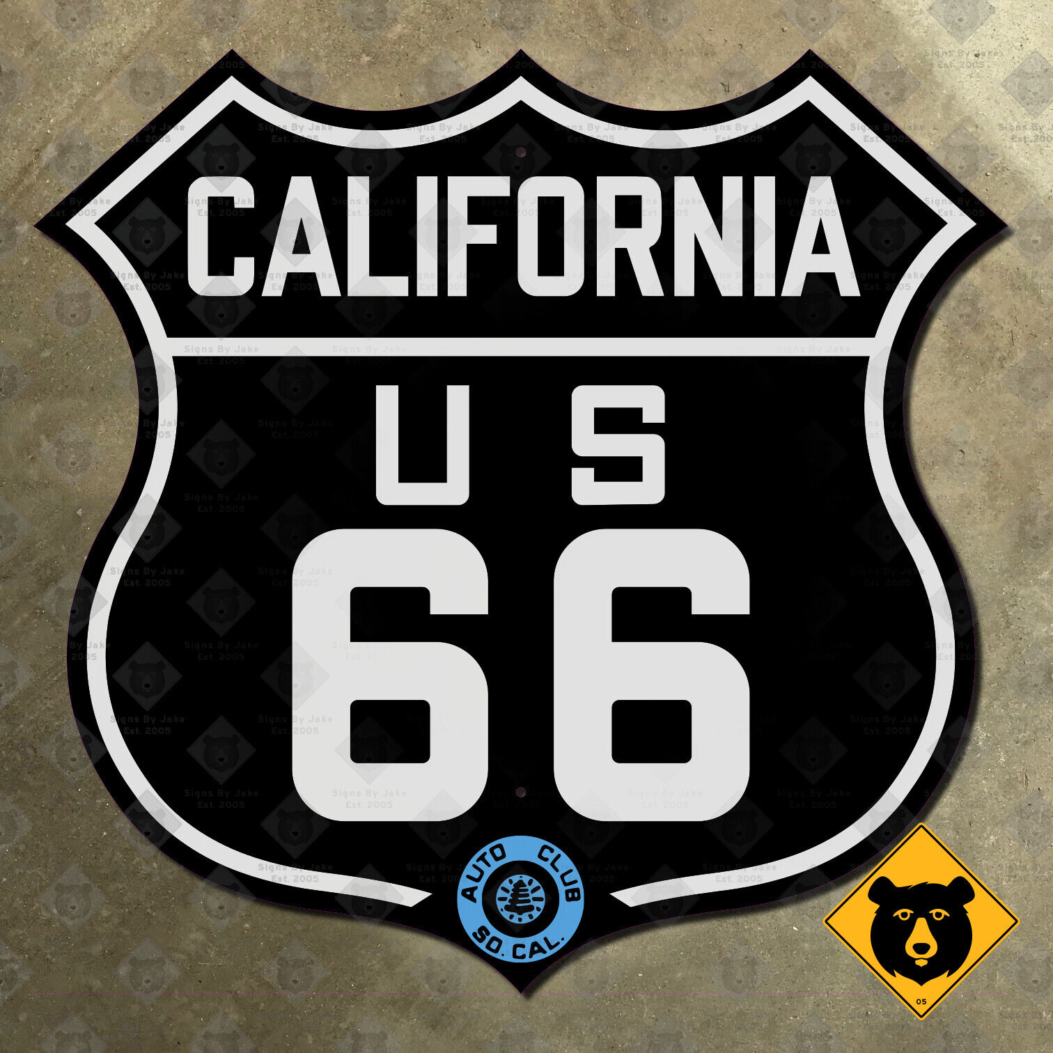 California US route 66 marker 1928 ACSC mother road auto club sign black 16x15
