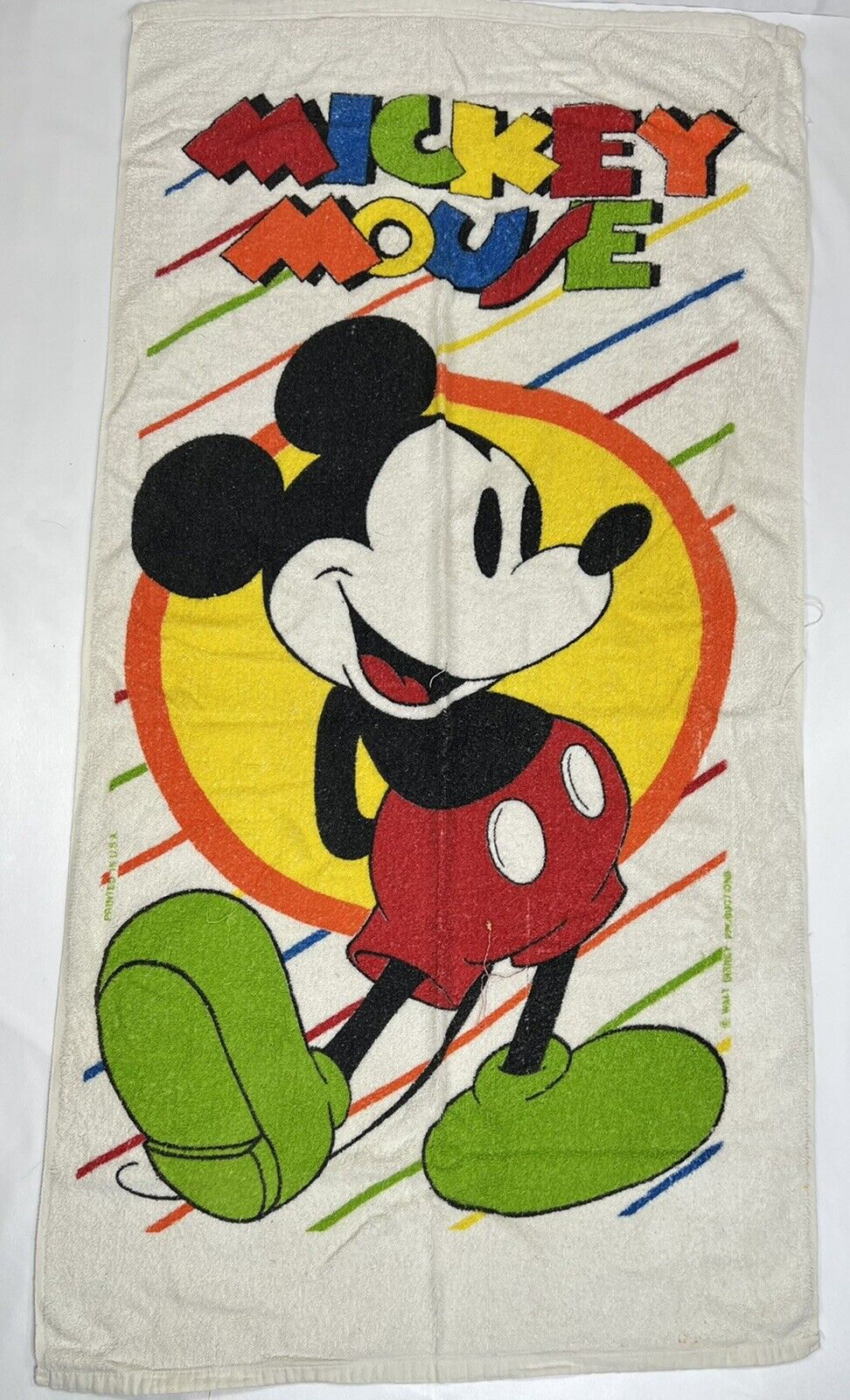 Vintage 70s 80s Mickey Mouse Beach Towel Rainbow Retro Classic Disney Franco