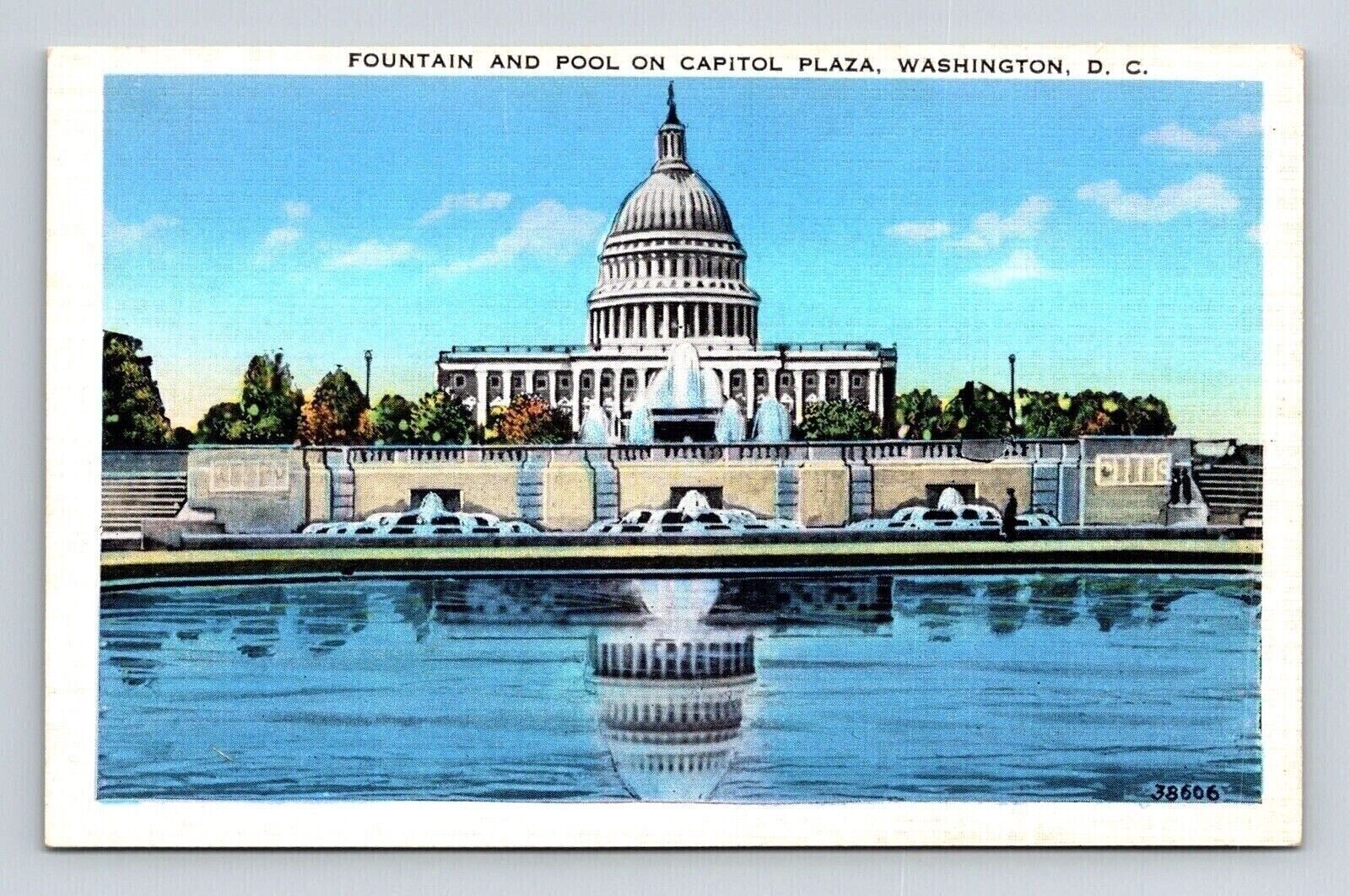 Washington DC Capitol Plaza Fountain & Pool Scenic Landmarks WB Postcard