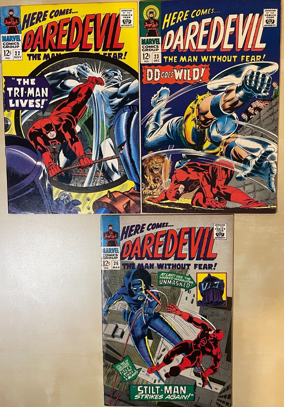 DAREDEVIL #22 23 26 (1966-67) FN to FN+ LOT OF 3 SILVER AGE MARVEL COMICS SOLID