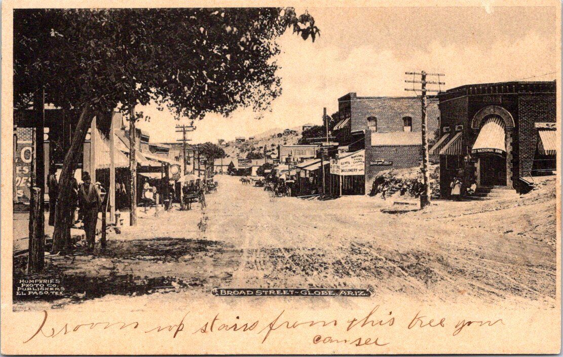 1905, Broad Street, GLOBE, Arizona Postcard - Humphries Photo Co.