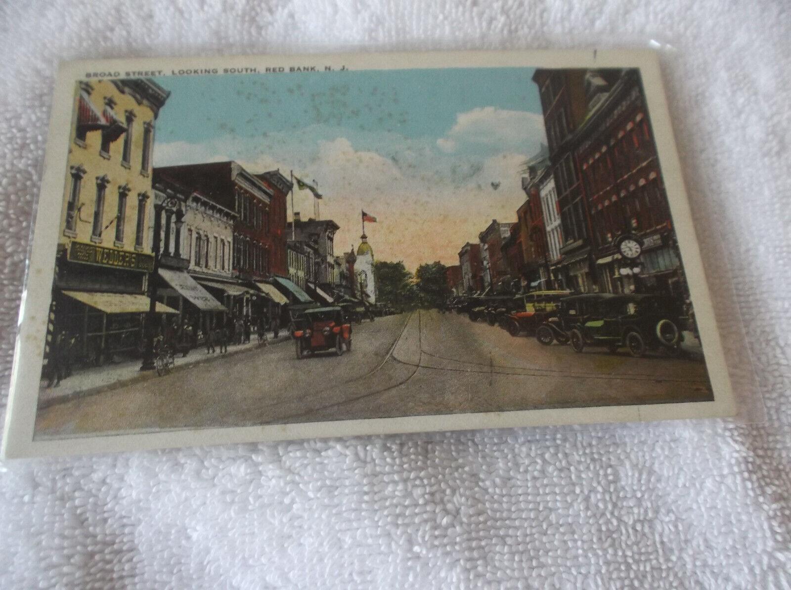 RED BANK,NEW JERSEY-1914- BROAD STREET COLOR POSTCARD