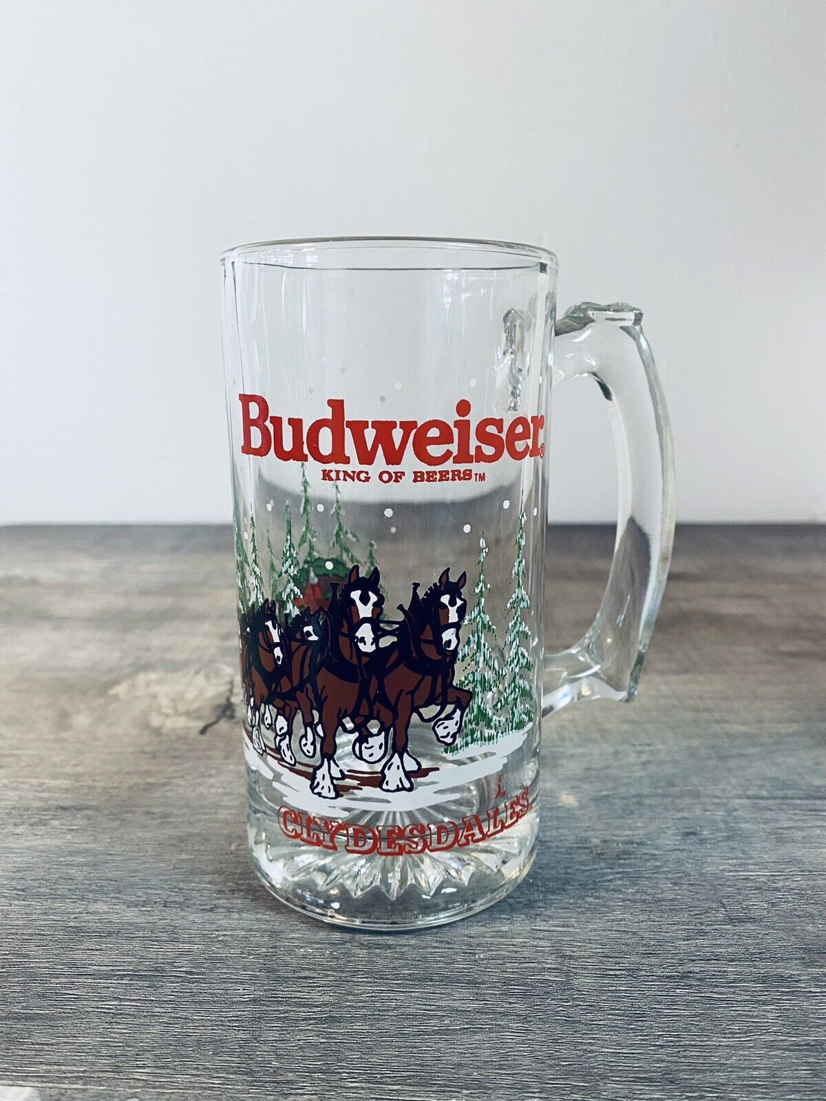 Vtg Anheuser Busch Budweiser Clydesdale Christmas 12oz Glass Beer Stein Mug 1992