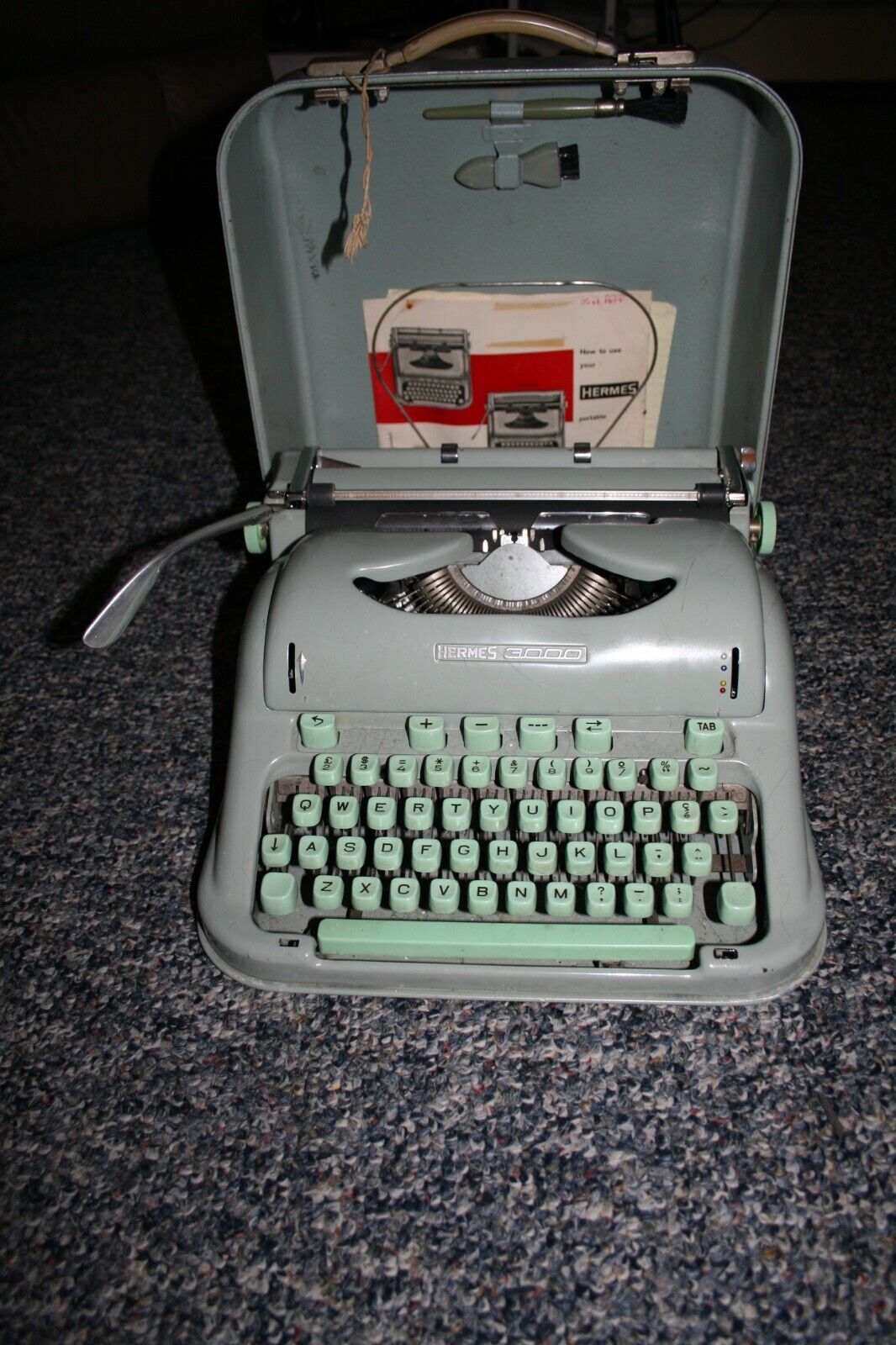 Vintage HERMES ROCKET Mini Typewriter w/Case - Mint Green